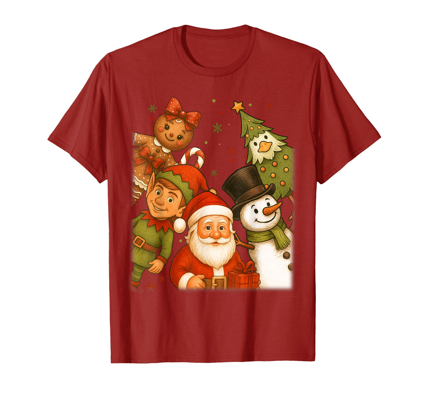 Retro Santa Elf Snowman Gingerbread Christmas Goose Tree Men T-Shirt