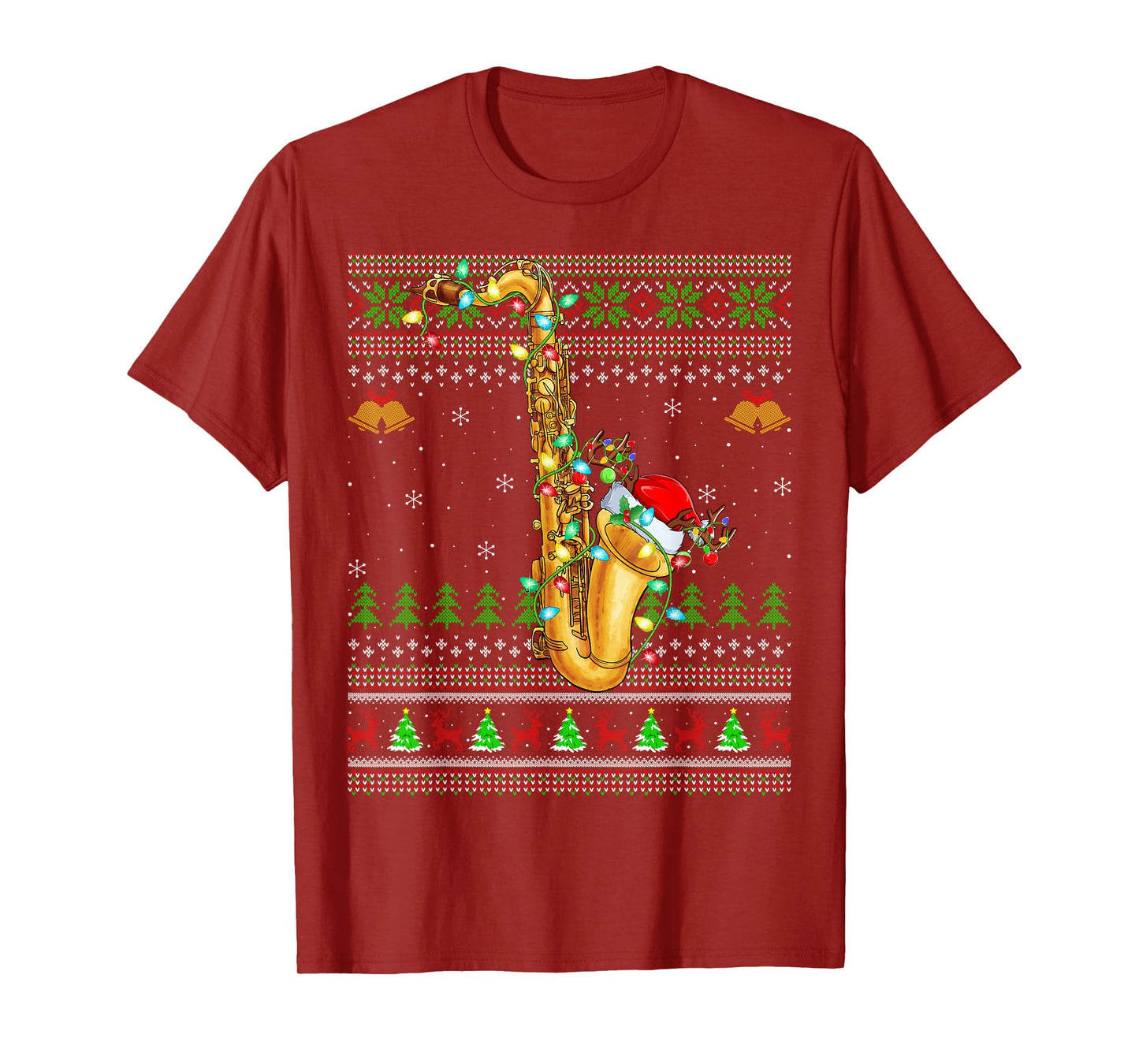 Saxophone Ugly Christmas Sweaters Saxophone Music Lover Xmas T-Shirt