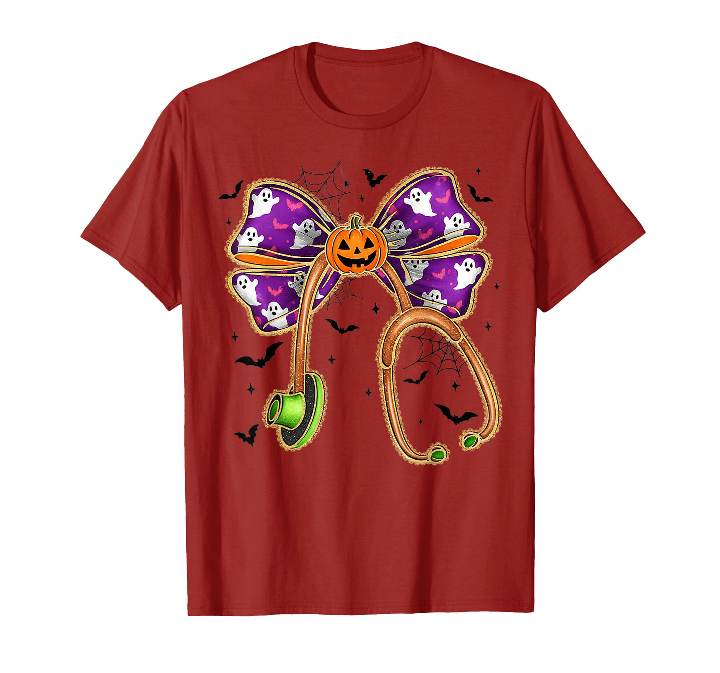 Nurse Stethoscope Pumpkin Coquette Bow Nursing Halloween T-Shirt