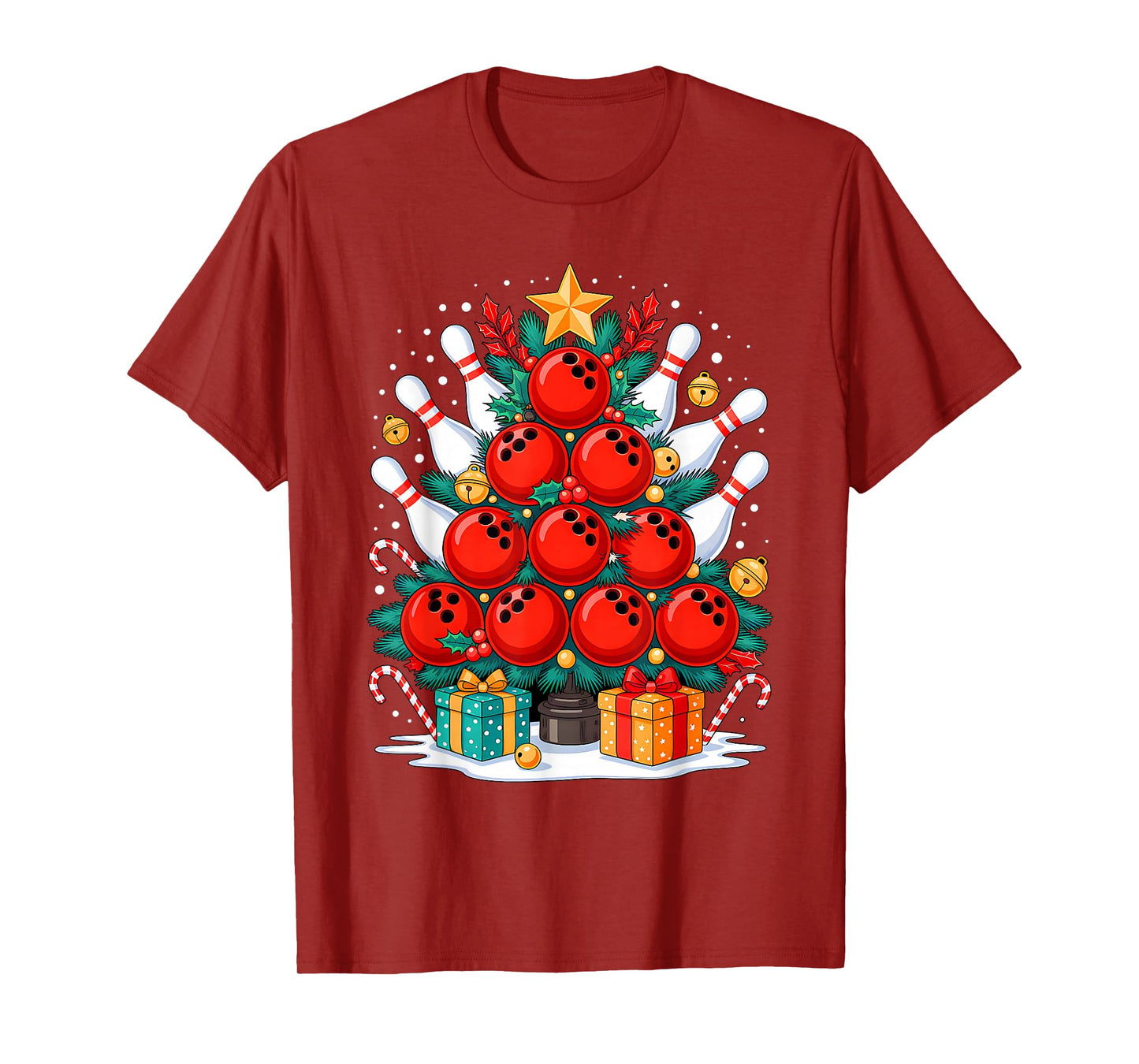 Funny Bowling Christmas Tree Lights Xmas Vibes Bowling Lover T-Shirt