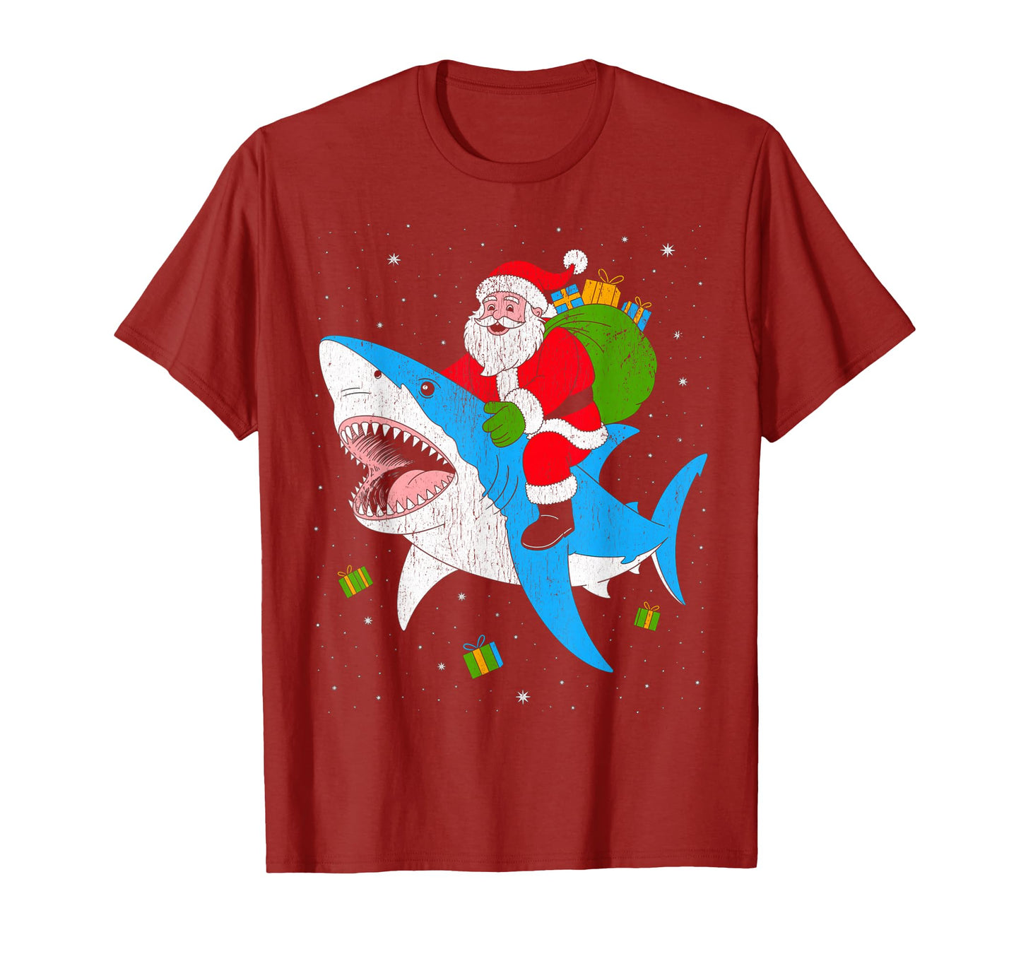 Funny Santa Riding Shark Christmas T-Shirt