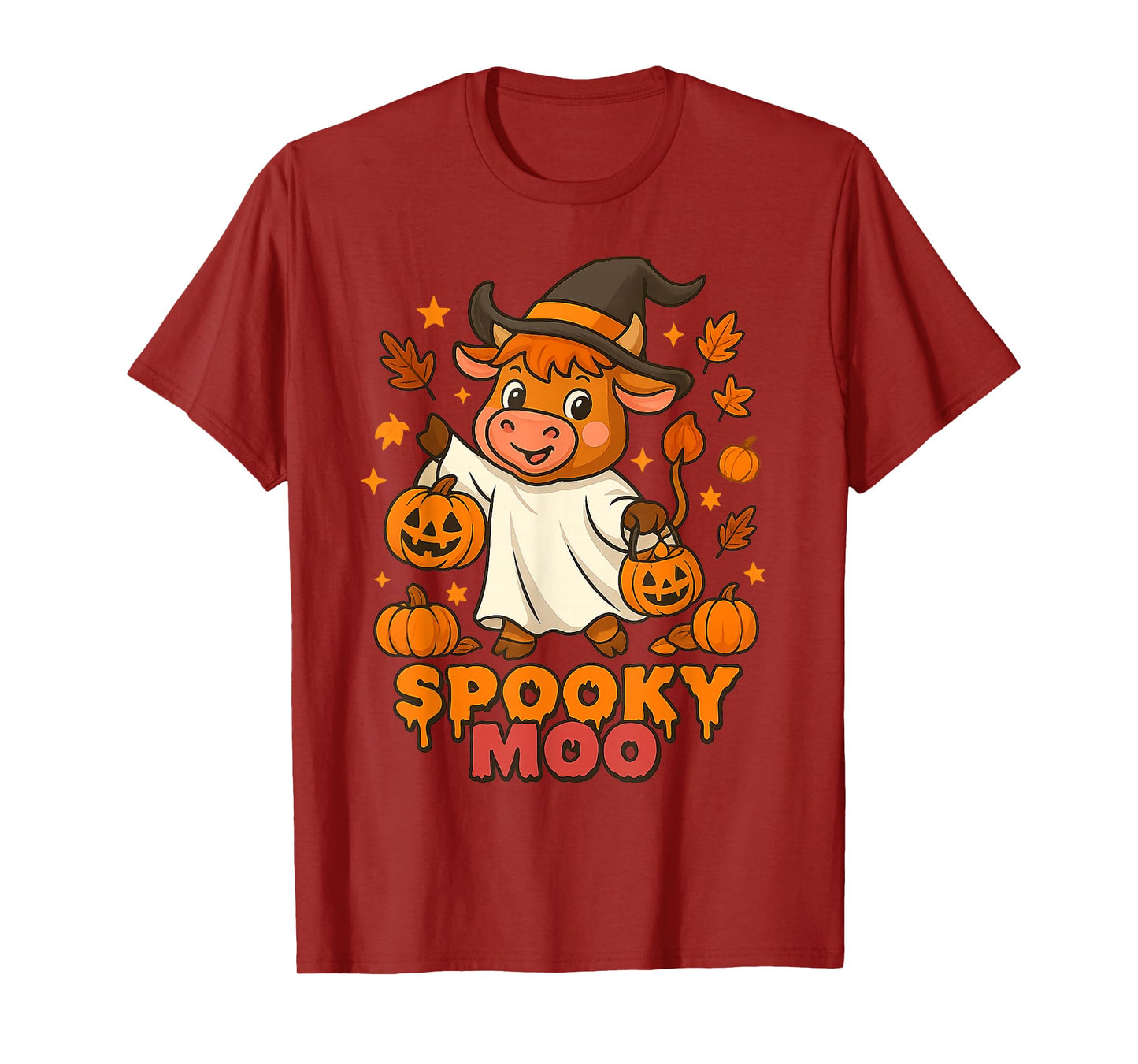 Cute Farm Pumpkin Highland Cow Spooky Moo Funny Halloween T-Shirt