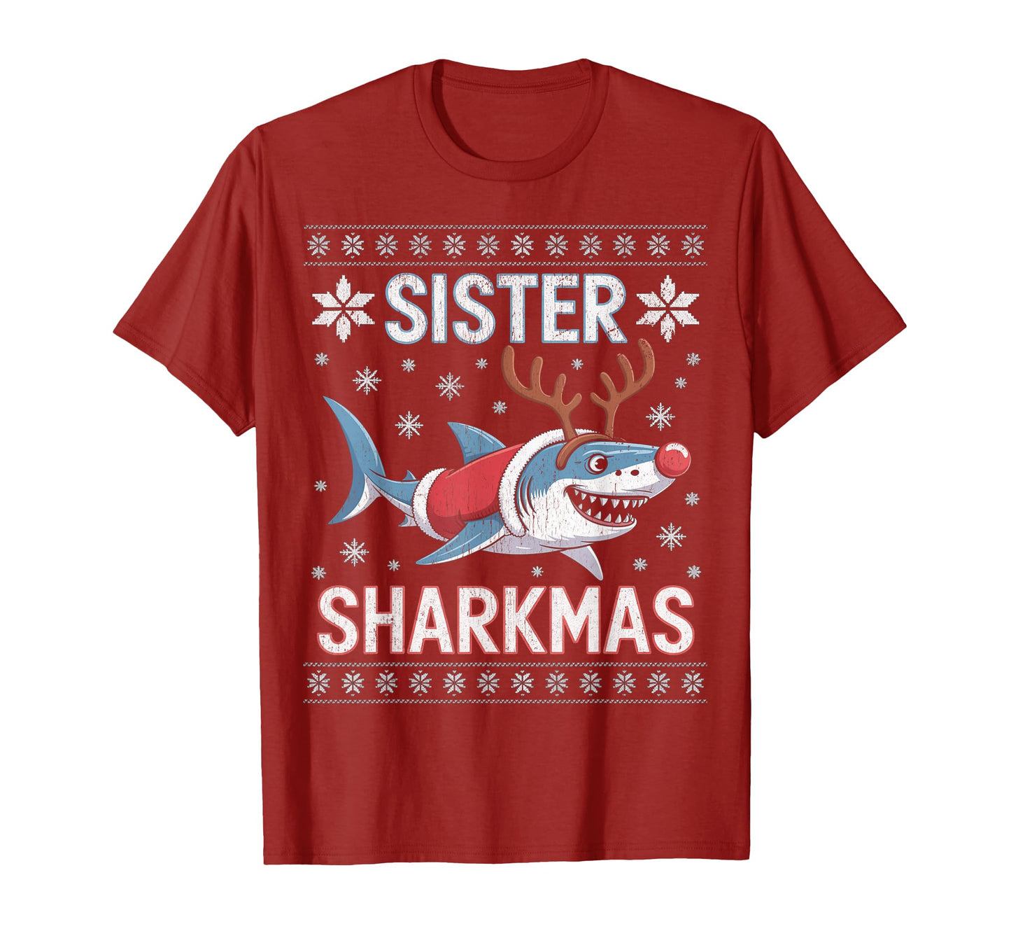 Sister Sharkmas Funny Shark Santa Hat Ugly Christmas Sweater T-Shirt