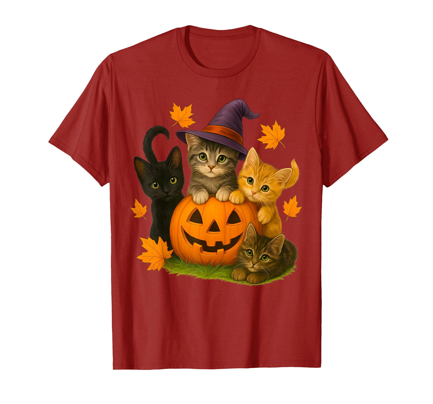 Cute Cats Pumpkin Witch Hat Autumn Halloween Men Women Kids T-Shirt