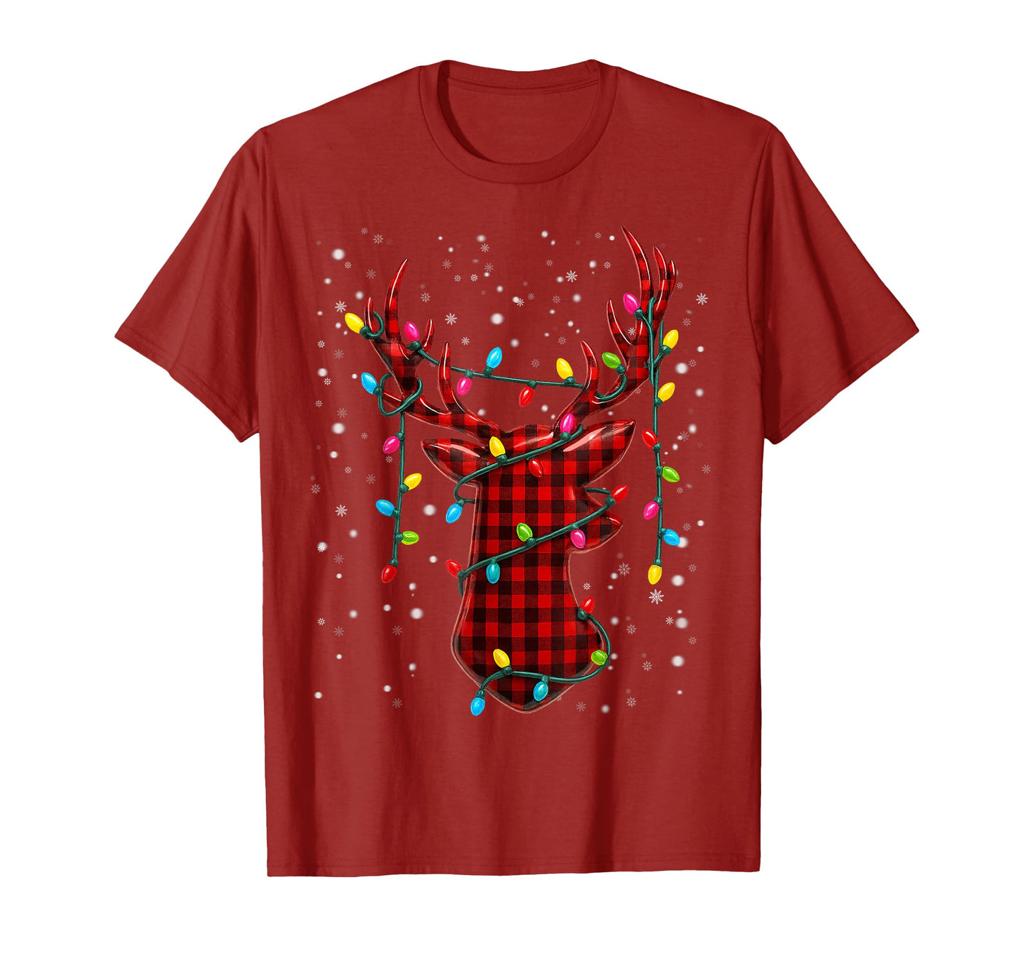 Graphic Plaid Rudolph Christmas Tree Light Xmas Men T-Shirt