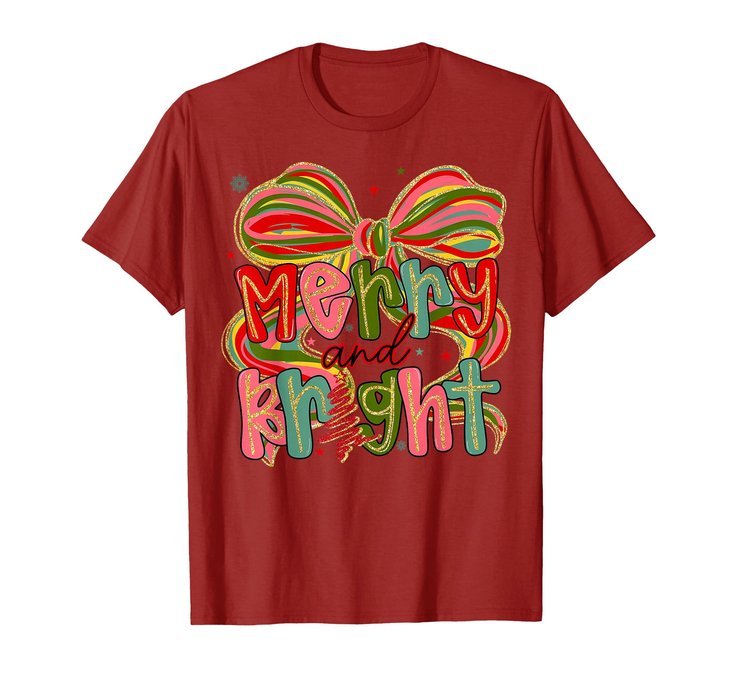 Merry & Bright Christmas Xmas Coquette Bow Pajamas Holiday T-Shirt