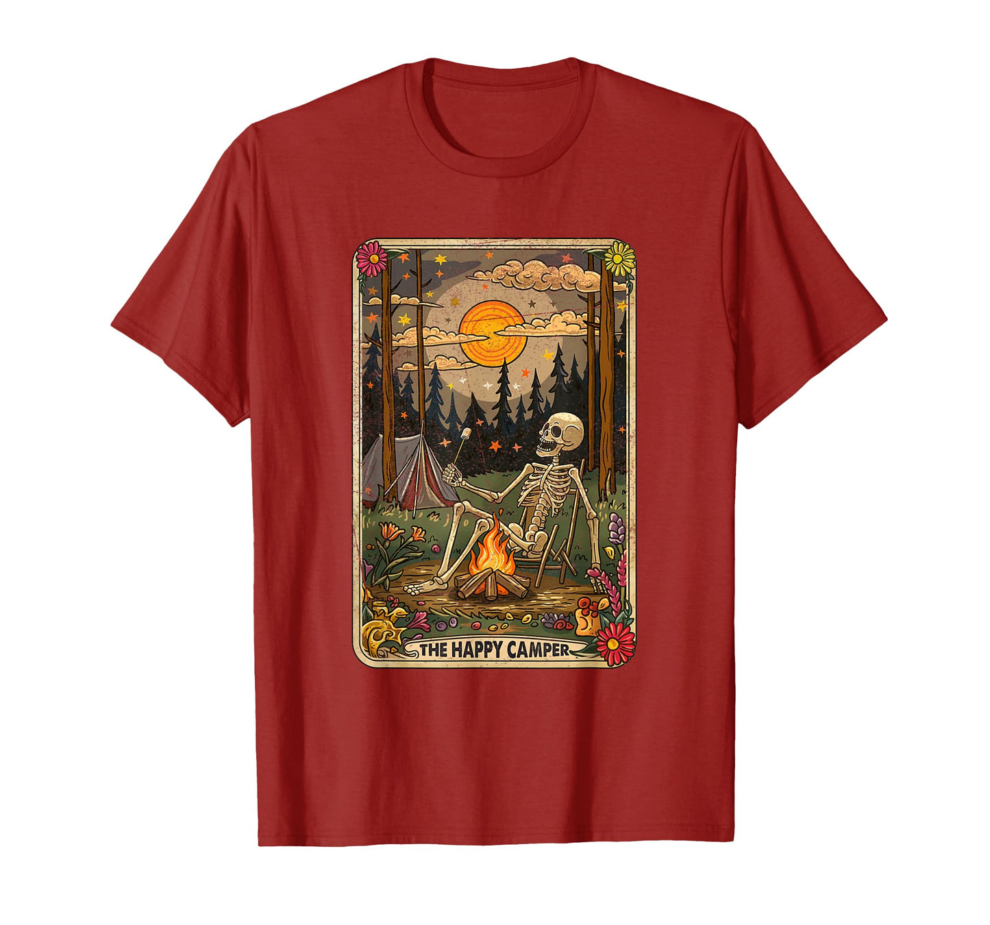 The Happy Camper Cute Skeleton Marshmallow Mystic Tarot Card T-Shirt
