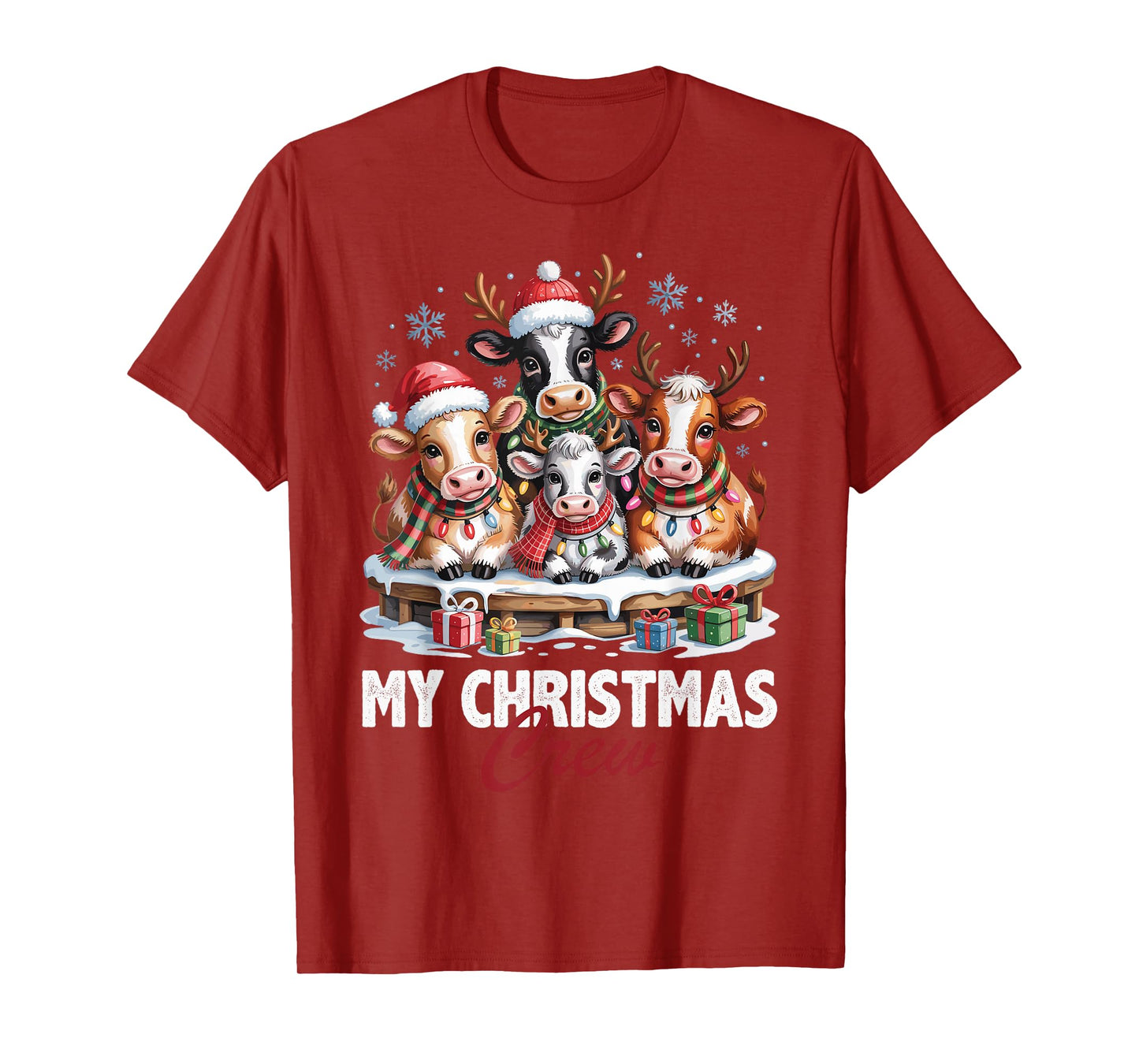 Cow Christmas Crew Cute Animals Lovers Funny Holiday Pajama T-Shirt
