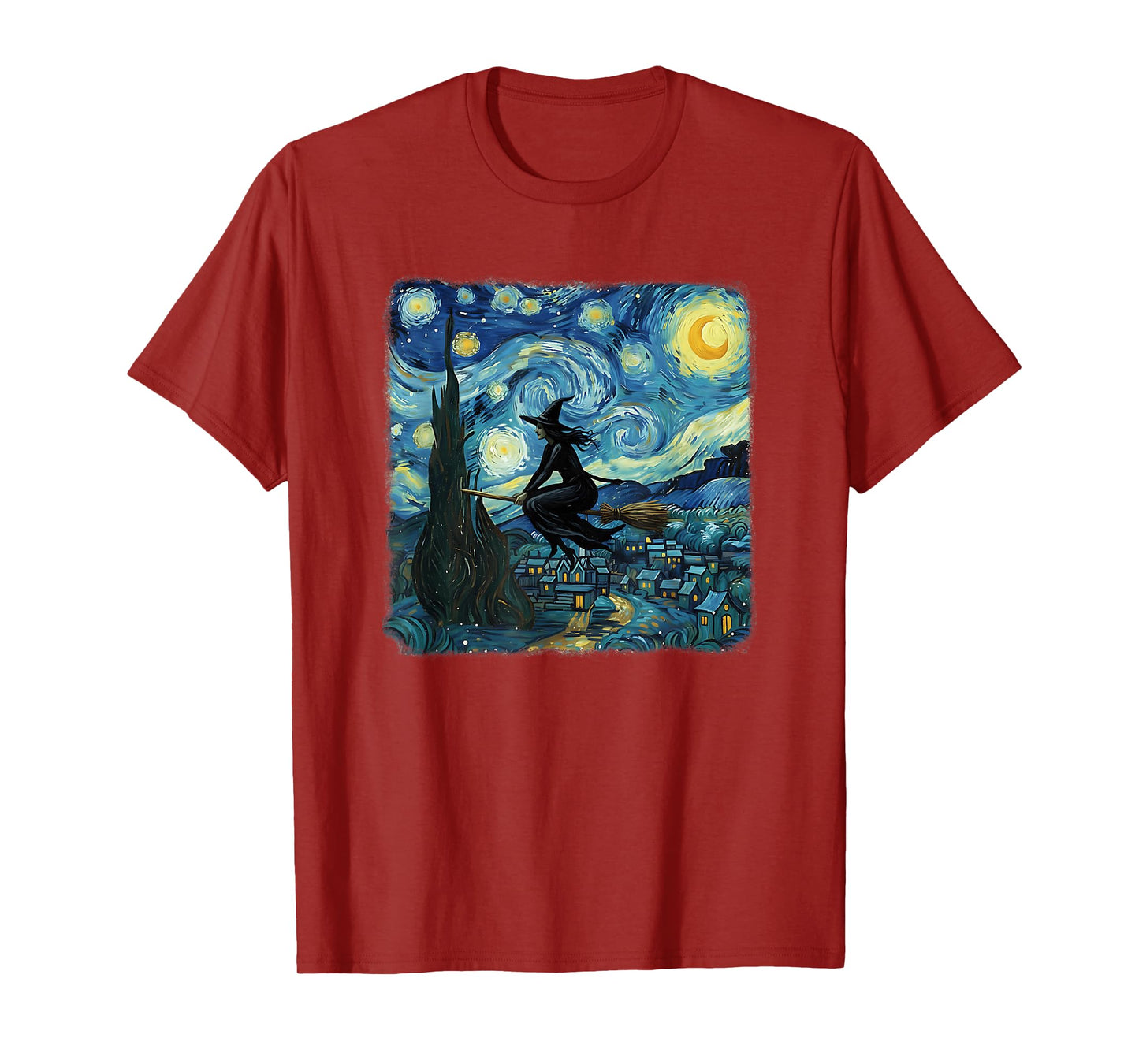 Funny Witch Flying Broomstick Starry Night Halloween T-Shirt