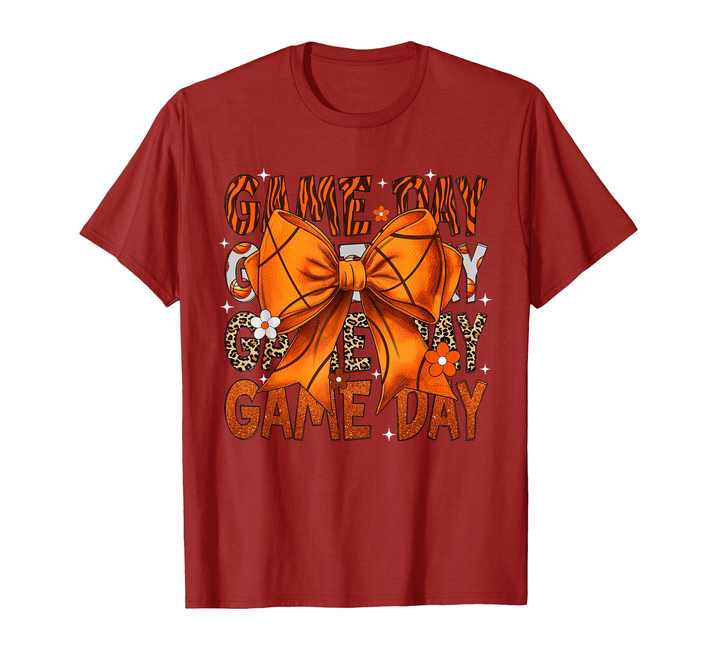 Game Day Basketball Bow Coquette Leopard Basketball T-Shirt