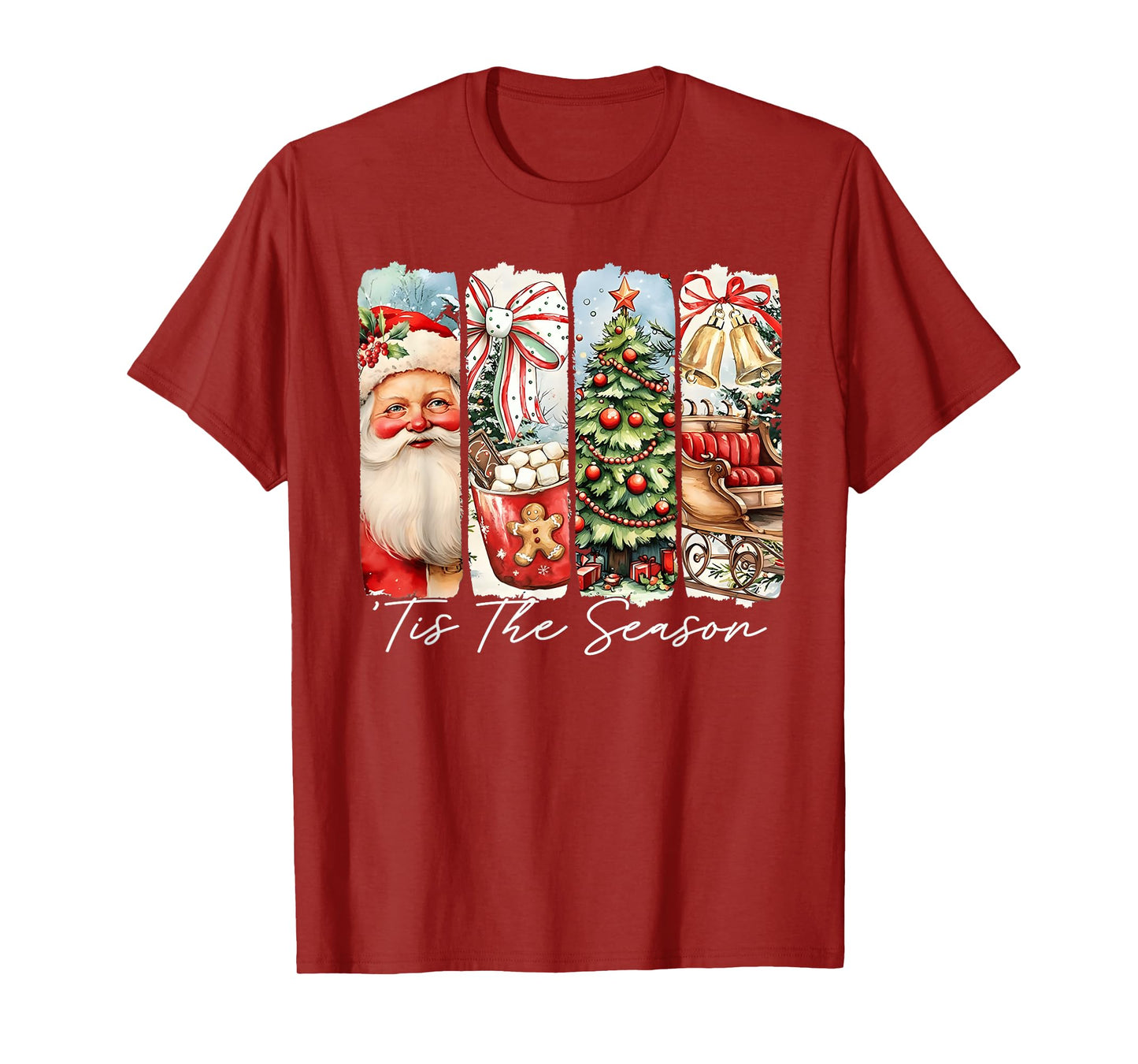 Tis The Season Vintage Christmas Tree Santa Cocoa Sleigh T-Shirt
