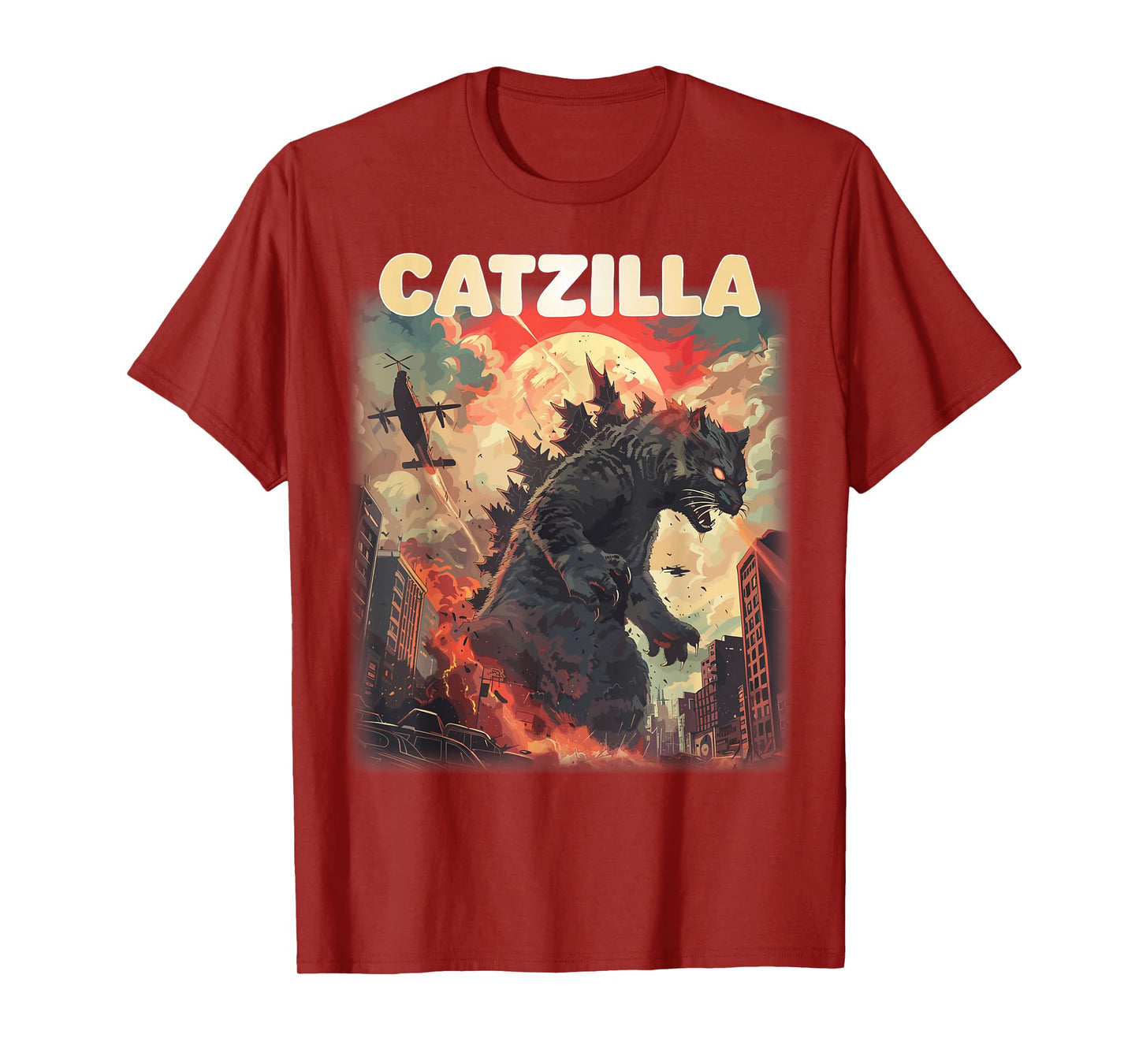 Vintage Catzilla Japanese Sunset Style Cat Kitten Lover T-Shirt
