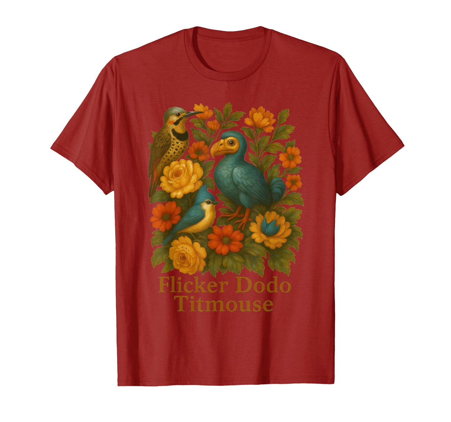 Funny Flicker Dodo Titmouse Vintage Floral Shirt Womens Mens T-Shirt