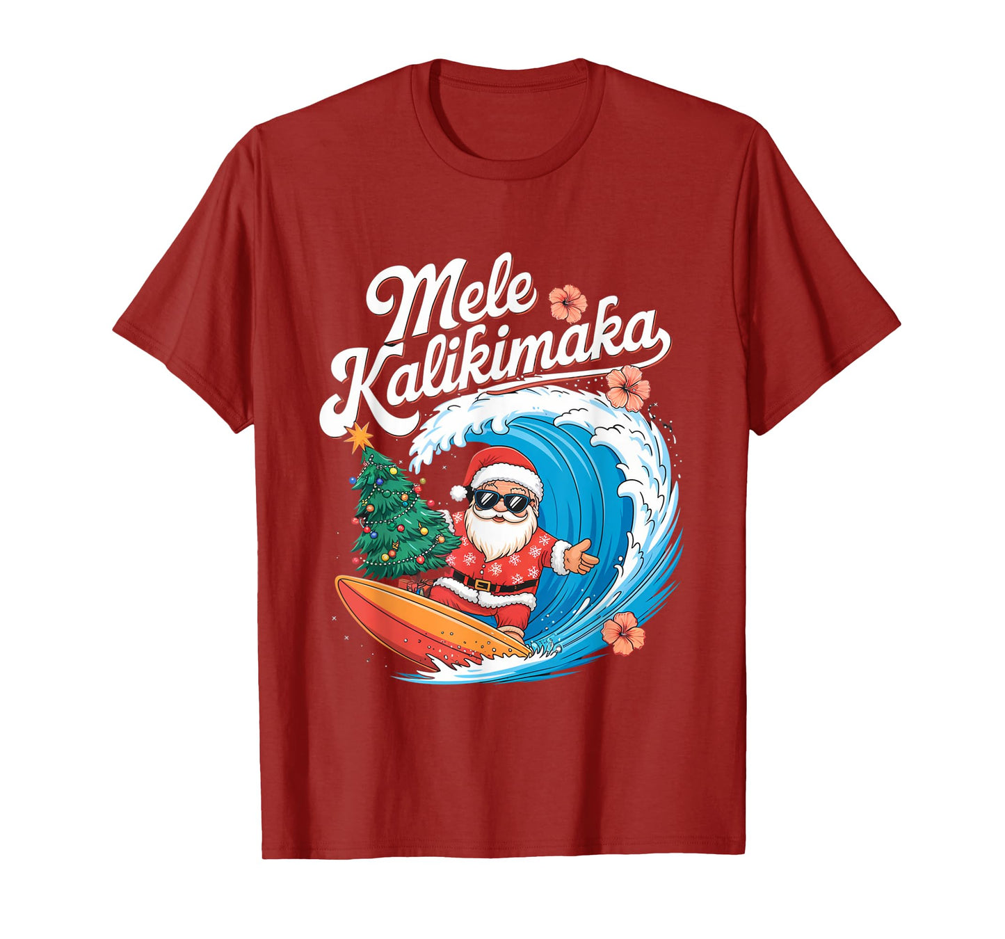 Vintage Cute Mele Kalikimaka Christmas Santa Surfing Costume T-Shirt