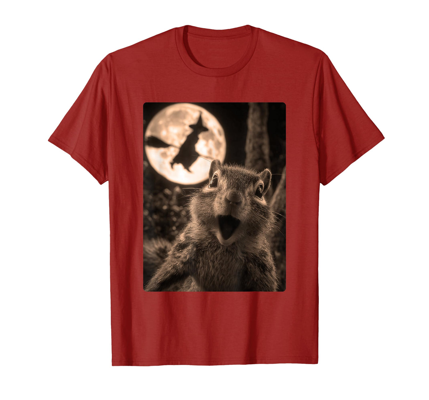 Funny Chipmunk Selfie with Full Moon Flying Witch Halloween T-Shirt