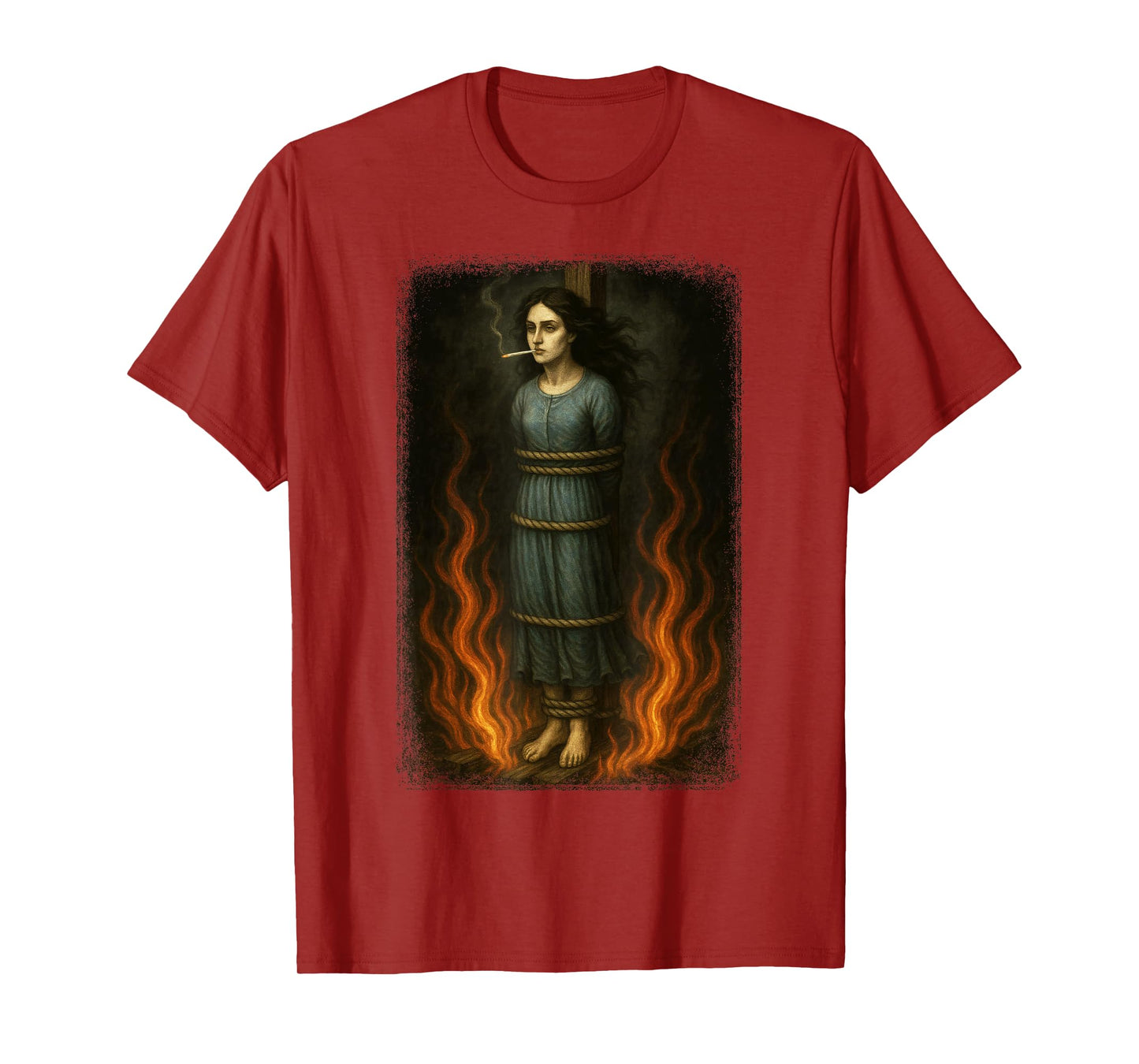 Witch Lighting Cigarette with Flames Occult Unholy Funny T-Shirt