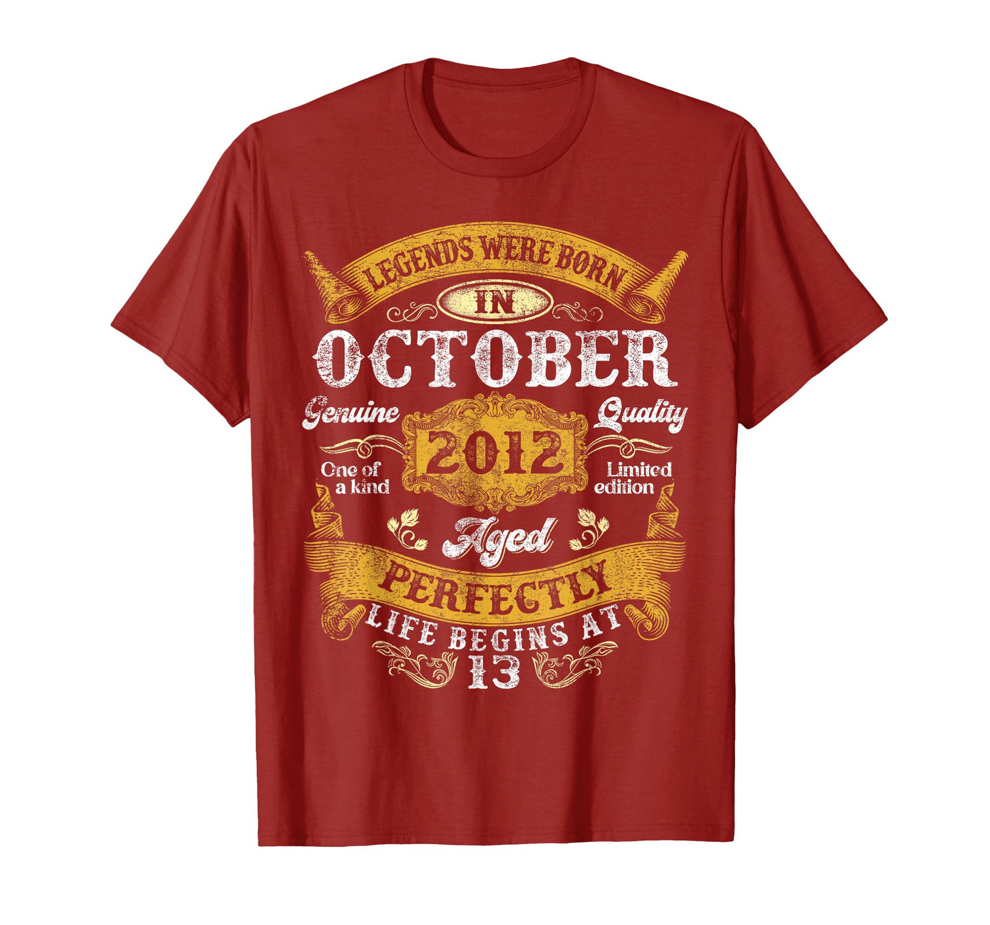 Legends Were Born In October 2012 Vintage 13th Birthday Boys T-Shirt
