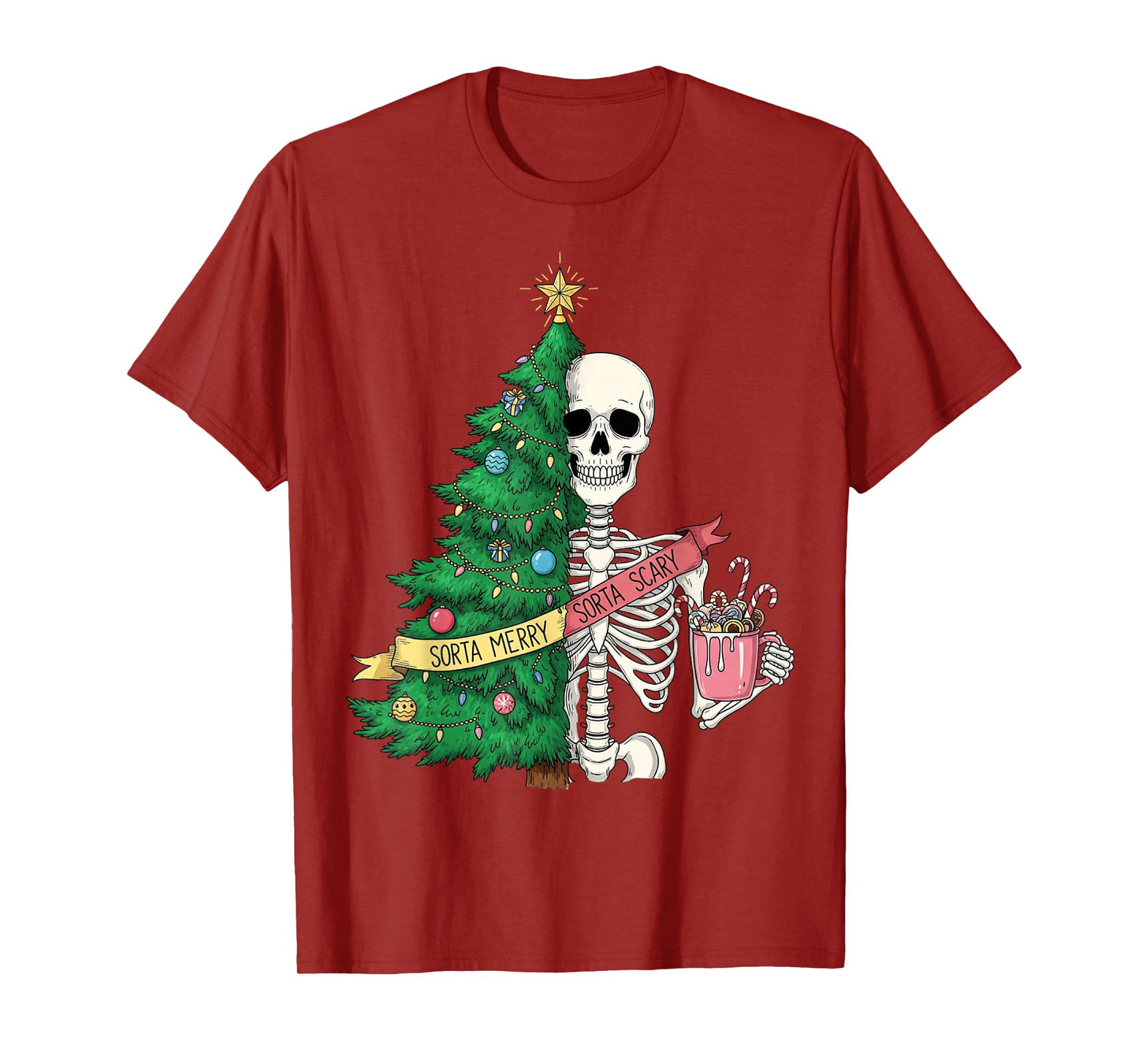 Sorta Merry Sorta Scary Christmas Skeleton Tree Hot Cocoa T-Shirt