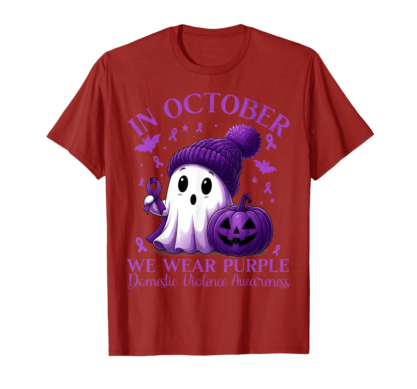 October We Wear Purple Ghost Domestic Violence Awareness T-Shirt