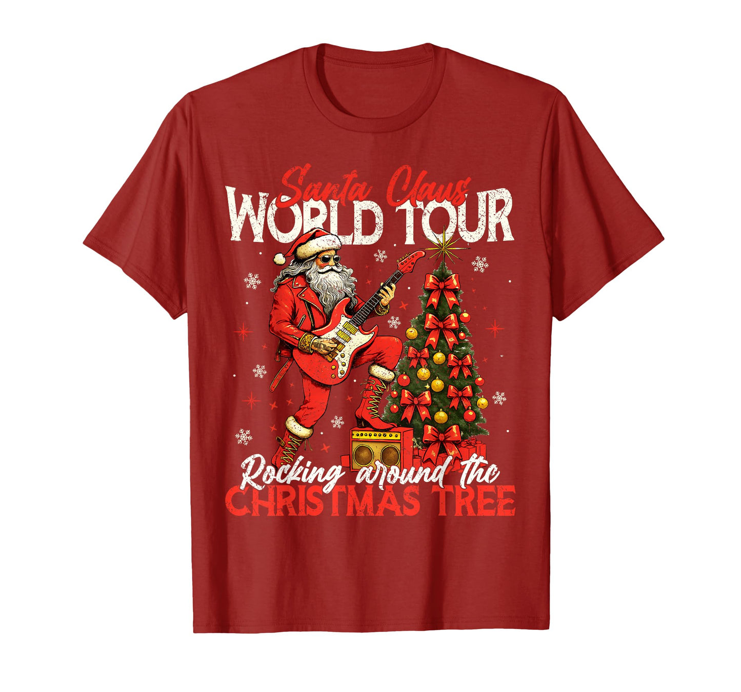 Rockin Santa World Tour Christmas Tree Guitar Men Women T-Shirt