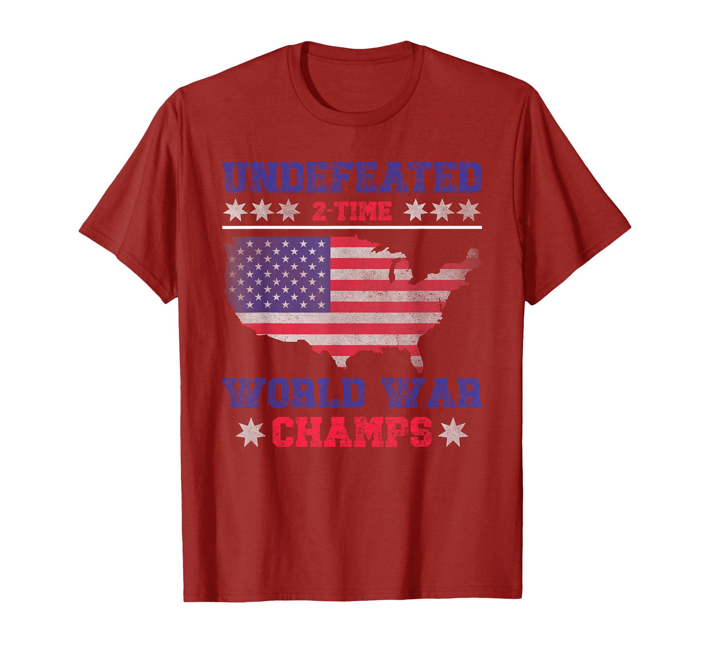 Undefeated 2 Time World War Champs 4th of July USA Map Retro T-Shirt