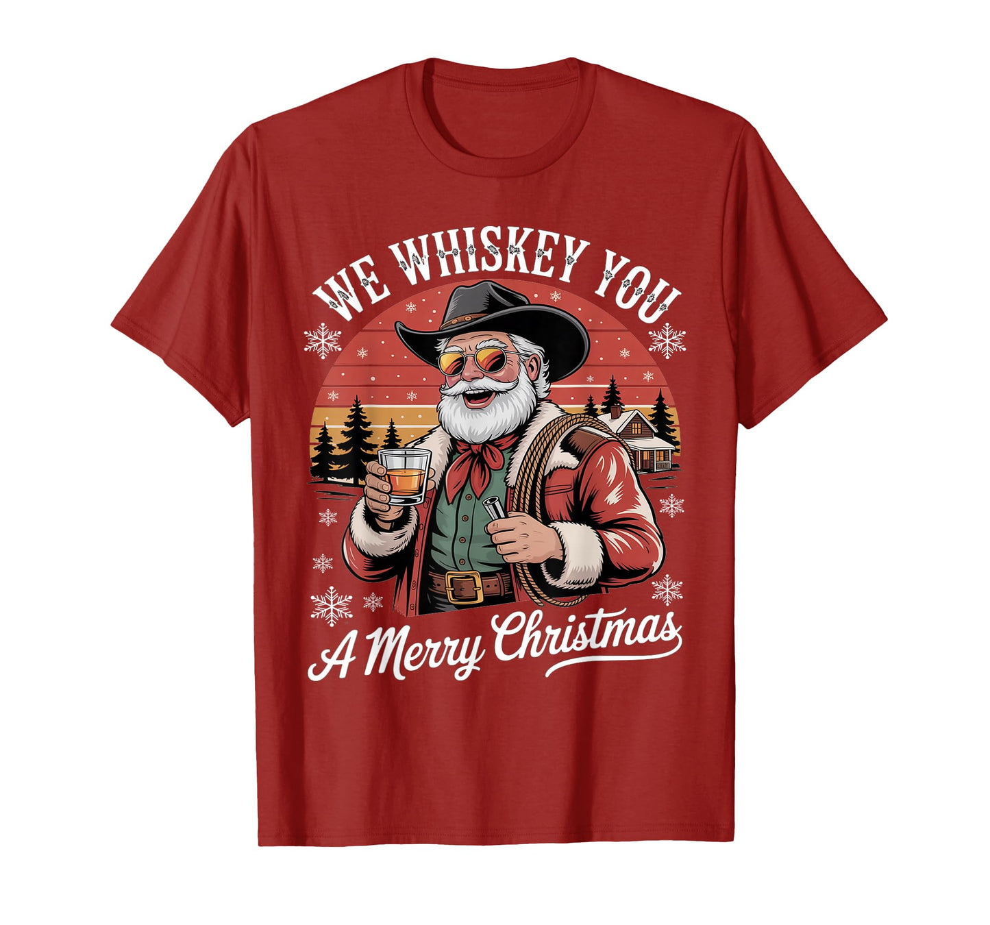 We Whiskey You A Merry Christmas Funny Santa Drinking T-Shirt