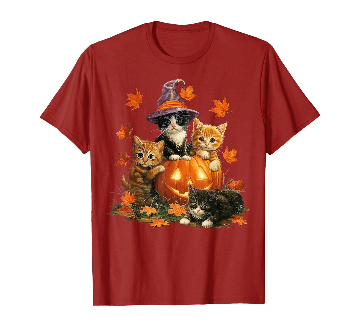 Vintage Cats Pumpkin Cat Witch Halloween Autumn Fall Season T-Shirt
