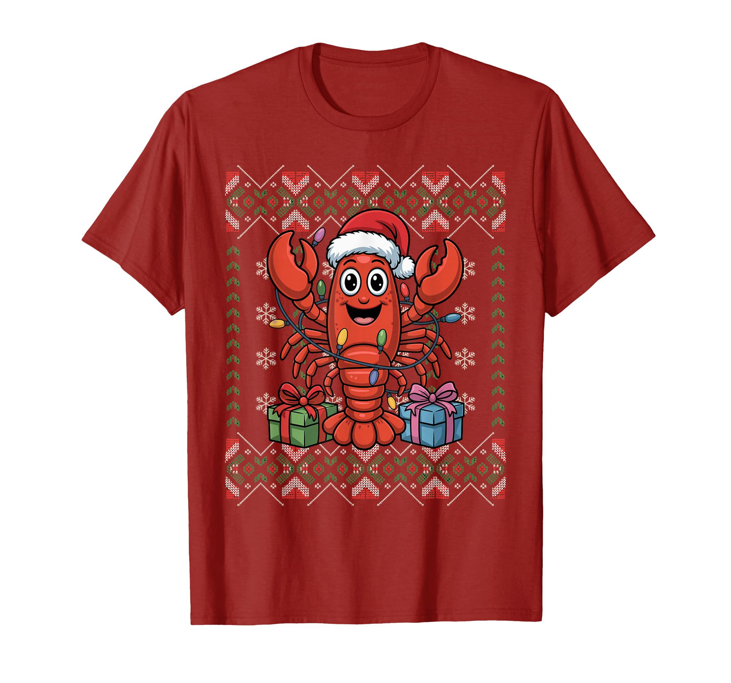 Santa Lobster Christmas Ugly Sweater Funny Holiday Pajamas T-Shirt