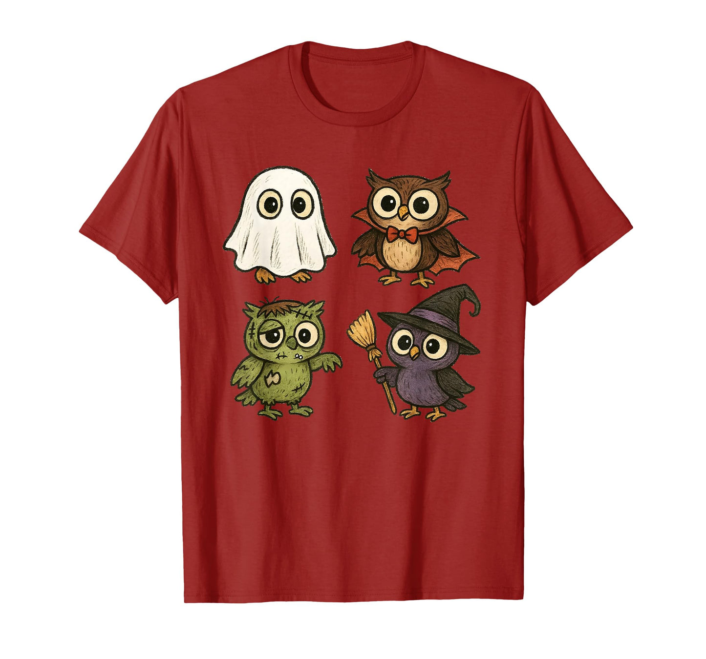 Owl Spooky Witch Boo Zombie Cute Owl Halloween Boys Girls T-Shirt