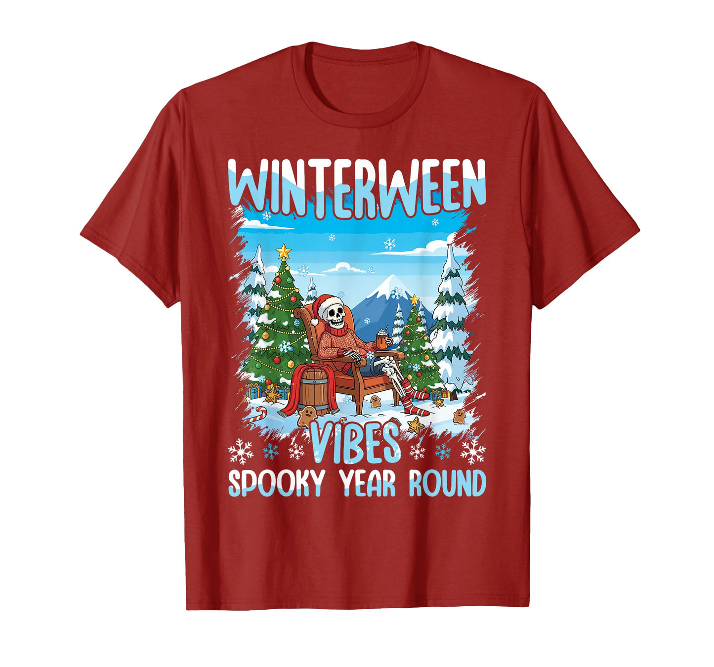 Winterween Vibes Spooky Year Round Halloween Winter Skeleton T-Shirt