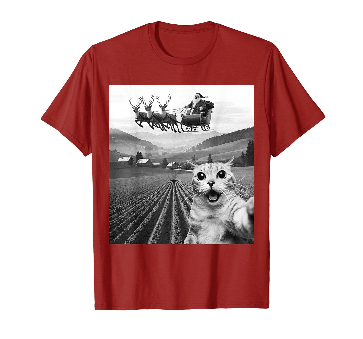 Cat Selfie with Santa Claus Father Christmas Funny Men Women T-Shirt
