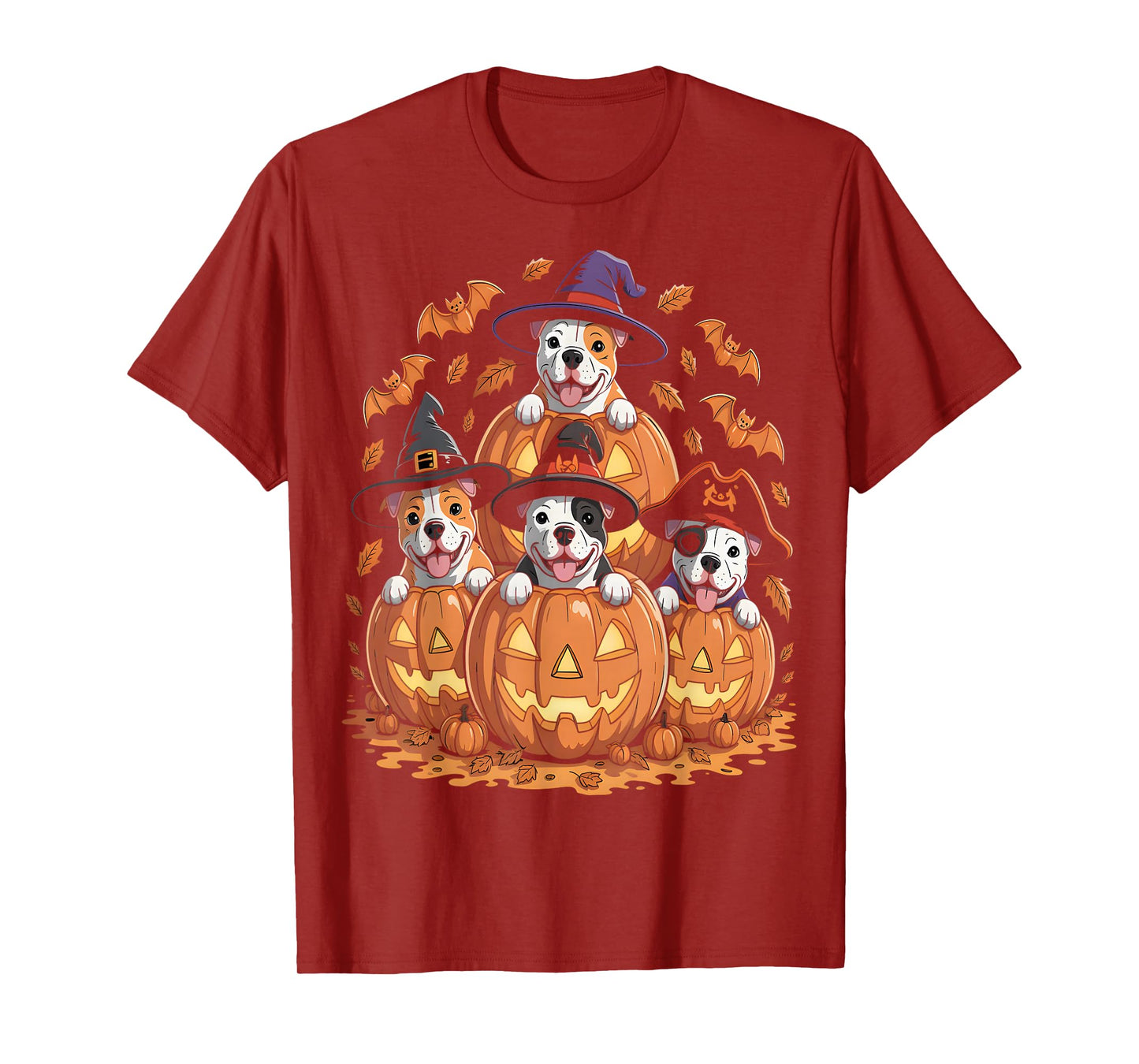 Halloween Pitbull Dogs Pumpkins T-Shirt