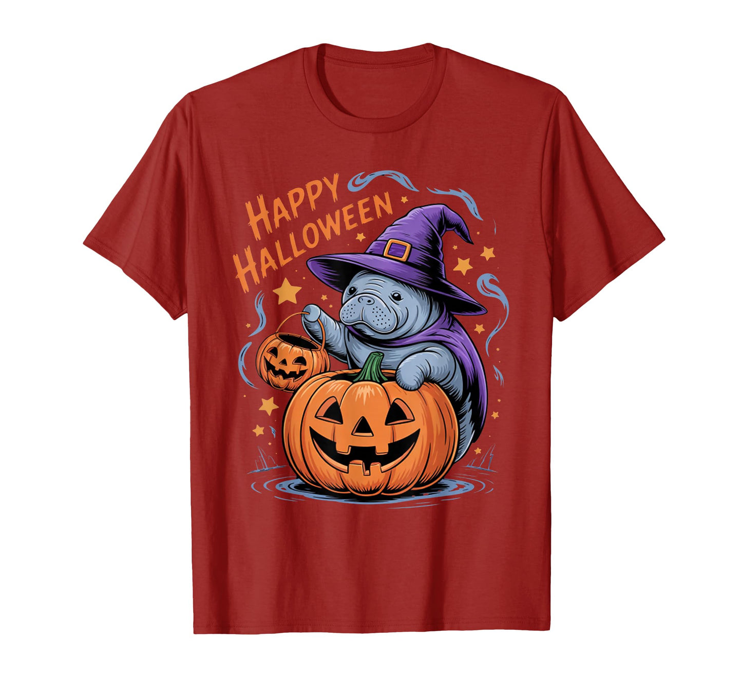 Manatee Witch Hat Pumpkin Halloween Costume Men Women Kids T-Shirt