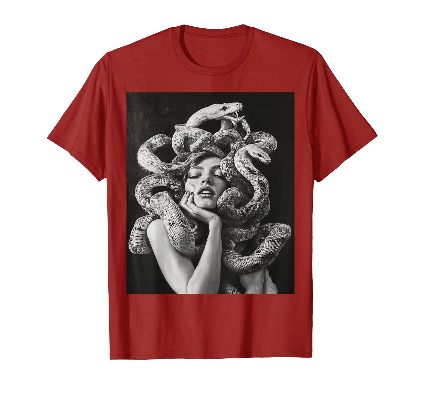 Goth Medusa Tops Black Gothic White Design Snake T-Shirt