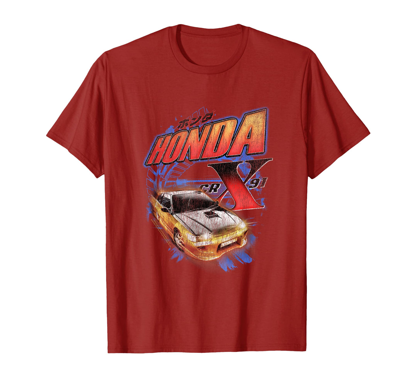 Honda Vintage Distressed CR-X 91 Neon Hatchback T-Shirt