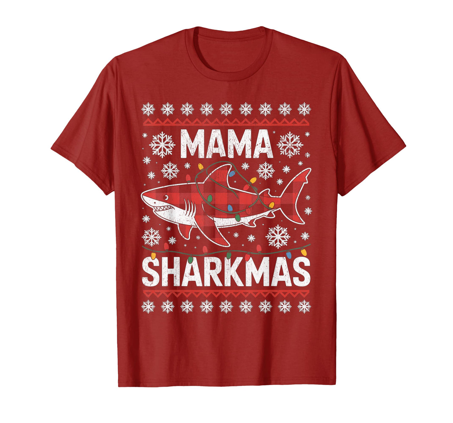 Mama Sharkmas Funny Shark Santa Hat Ugly Christmas Sweater T-Shirt