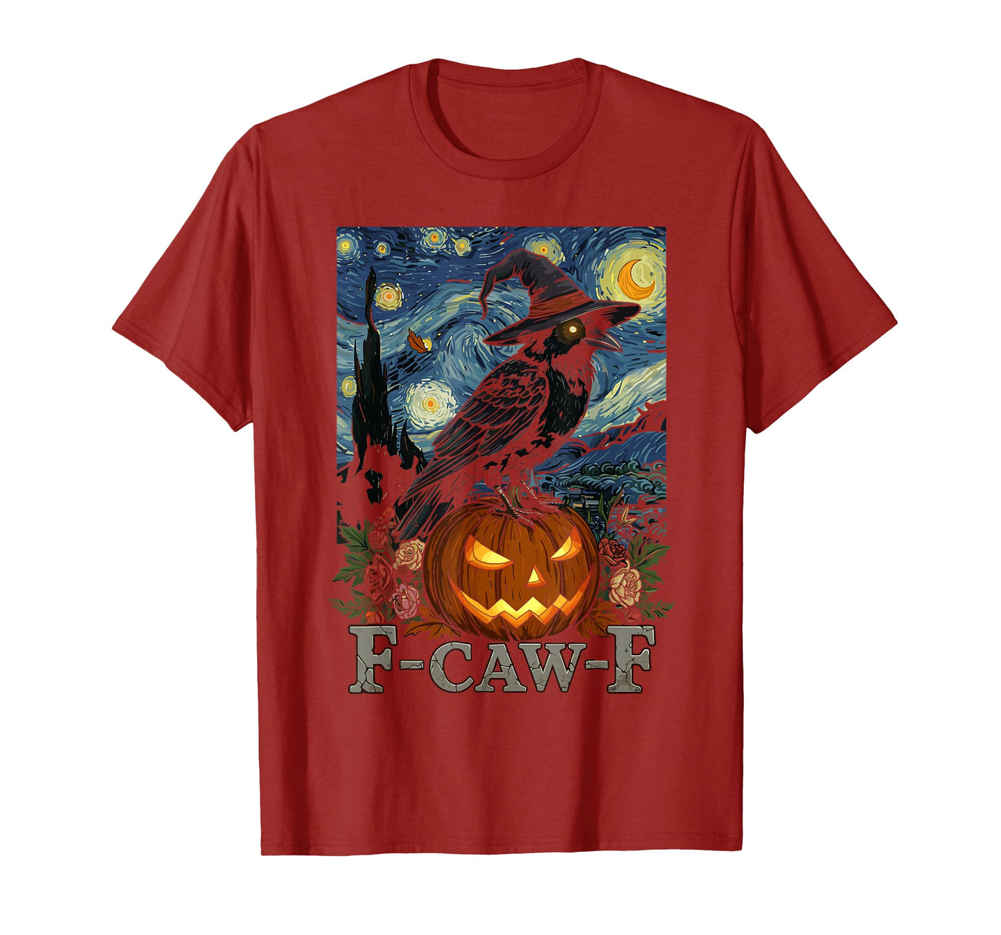 F-Caw-F Funny Crow Pumpkin Gothic Halloween Art T-Shirt
