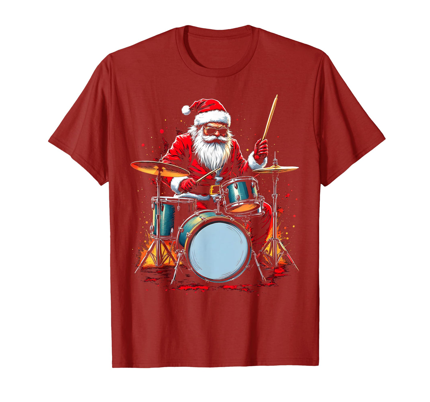 Drummer Santa Playing Drums Funny Christmas Music Lover Boys T-Shirt