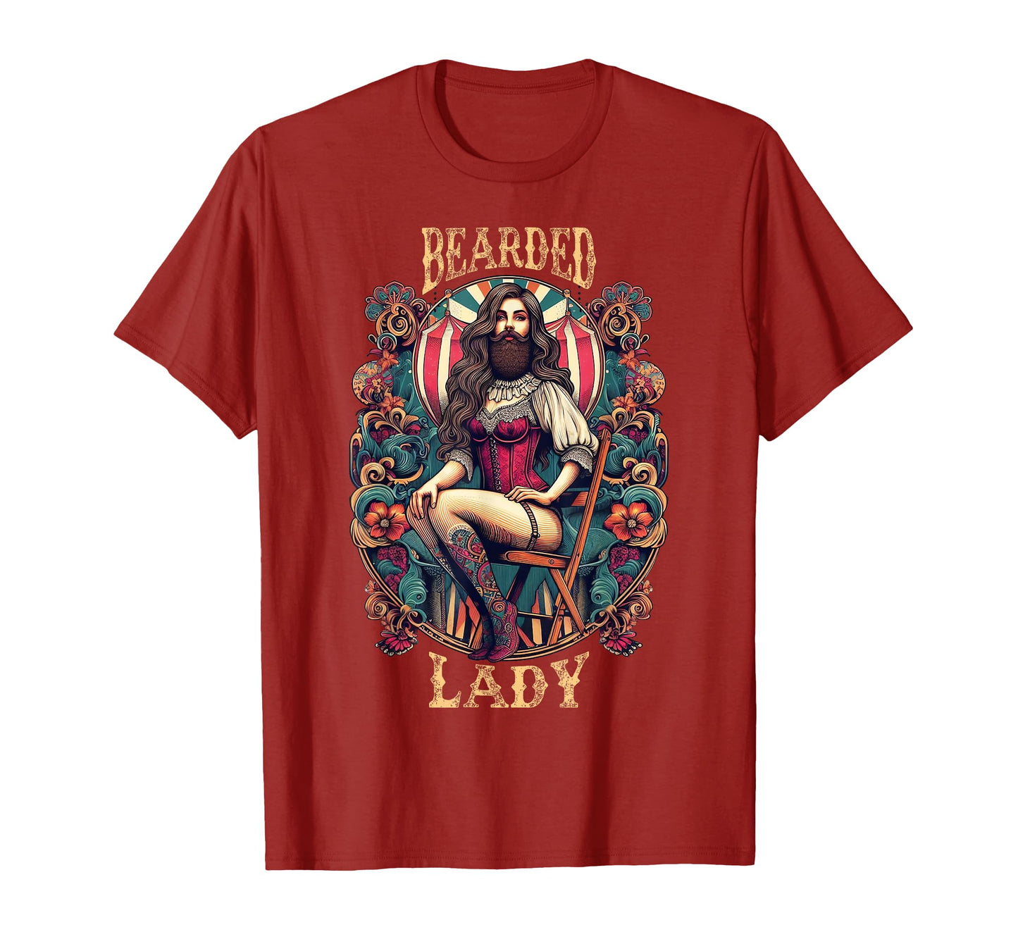 Funny Bearded Lady Costume Vintage Circus Carnival Party T-Shirt