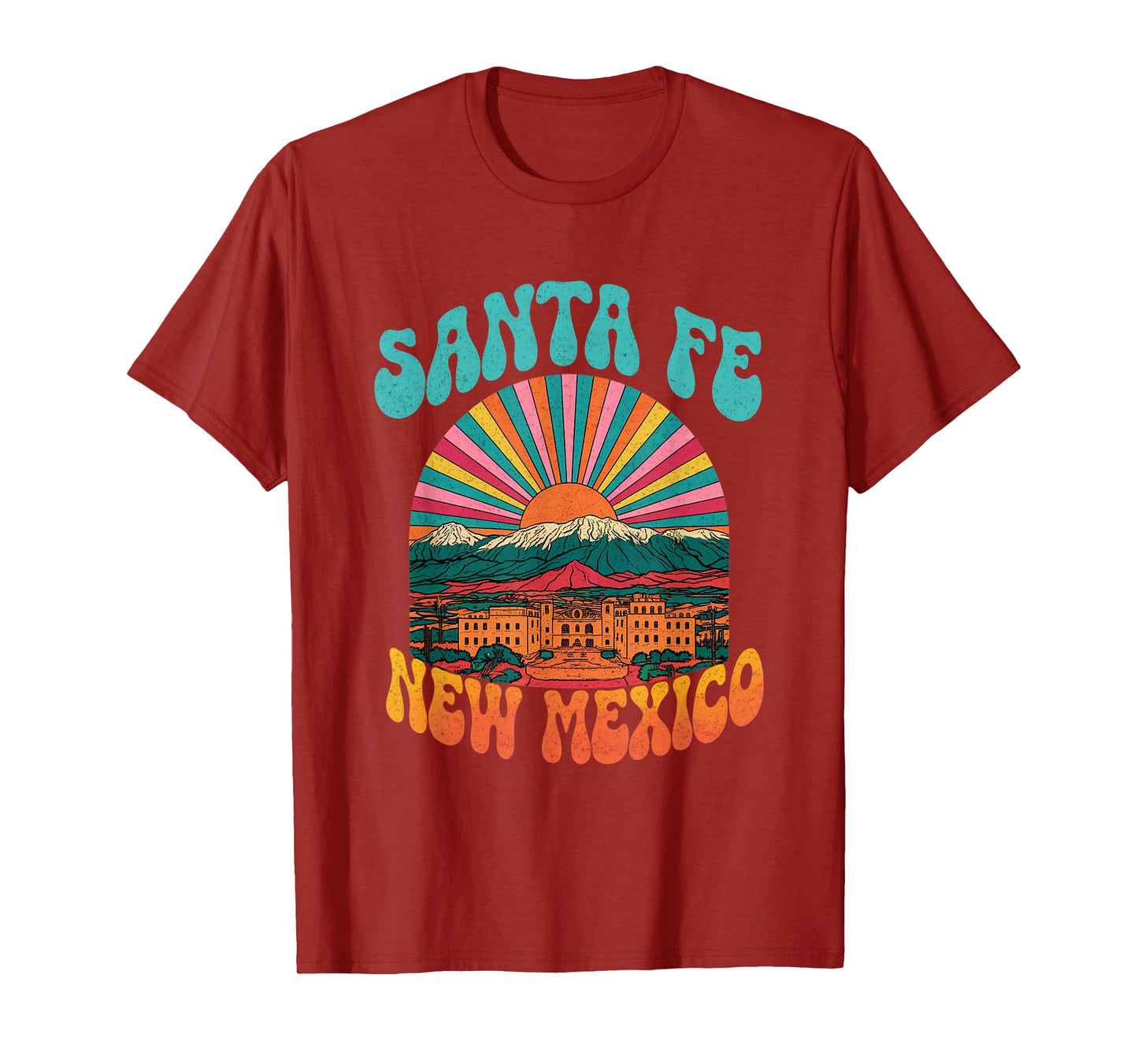 Retro Santa Fe New Mexico Mountains Sunset Skyline Vintage T-Shirt
