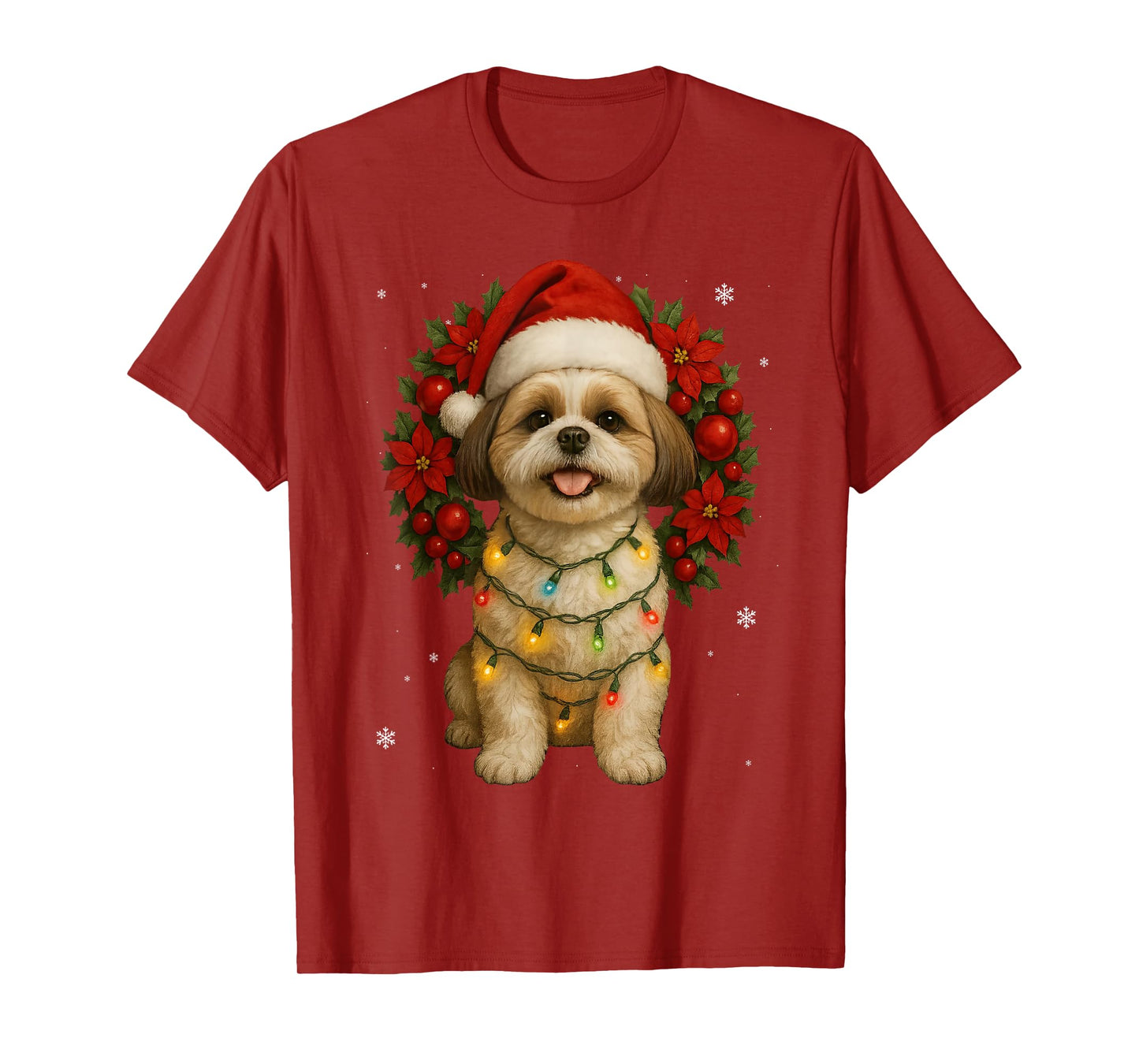 Cute Shih Tzu Christmas Dog Mistletoe Wreath Xmas Holidays T-Shirt