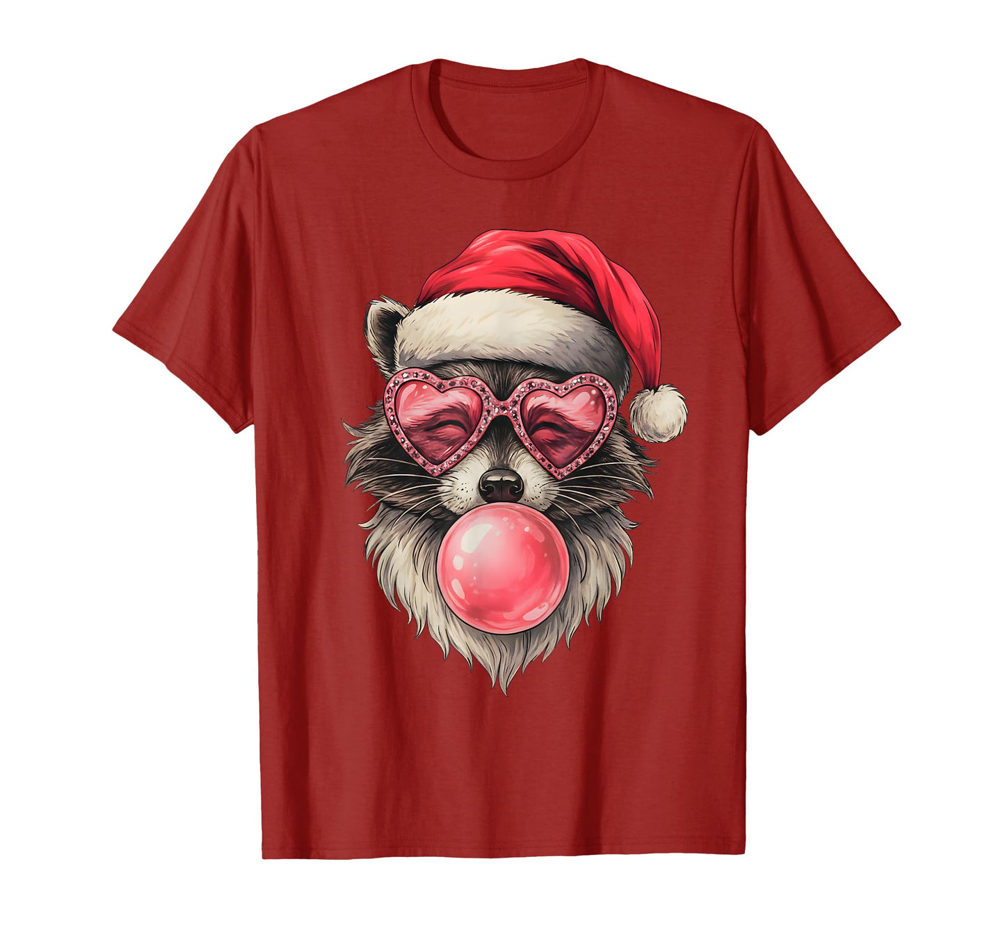 Pink Christmas Raccoon Vintage Funny Pink Santa Raccoon T-Shirt