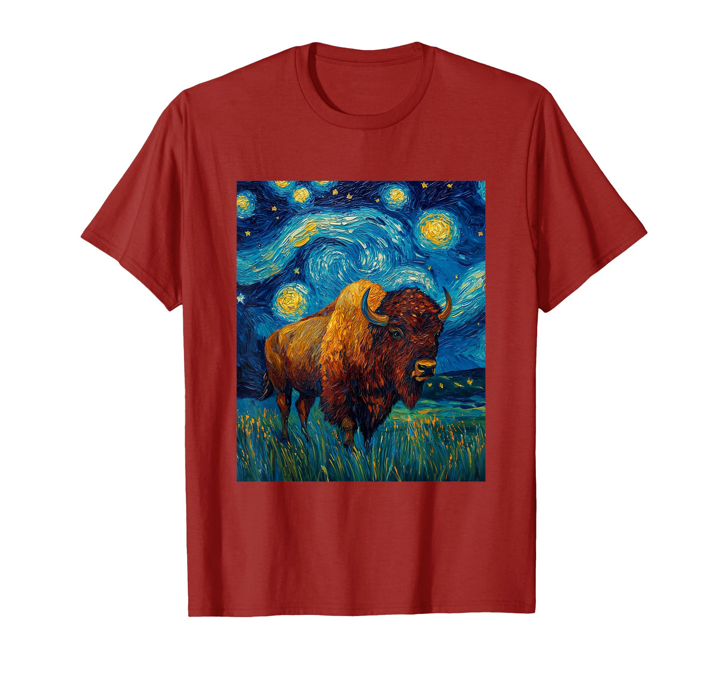 Bison Buffalo - Van Gogh Style - Starry Night Graphic T-Shirt