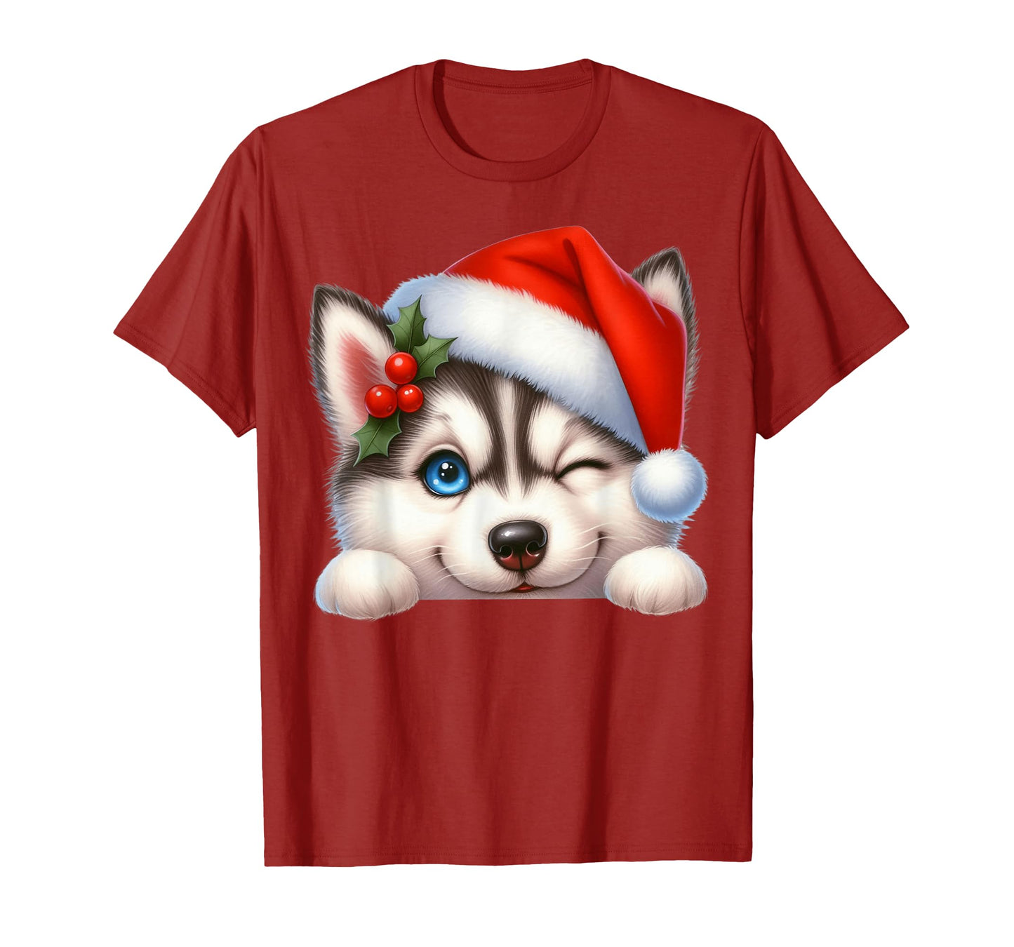 Siberian Husky Dog Christmas Santa Hat Dog Mom Dad T-Shirt