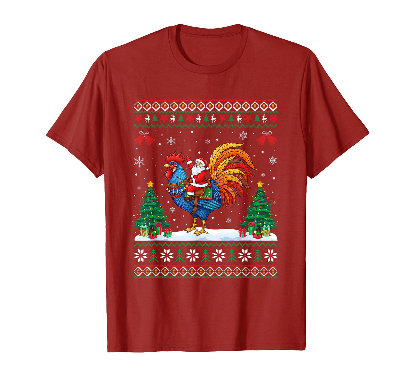Santa Riding Rooster Funny Ugly Christmas Rooster Chicken T-Shirt