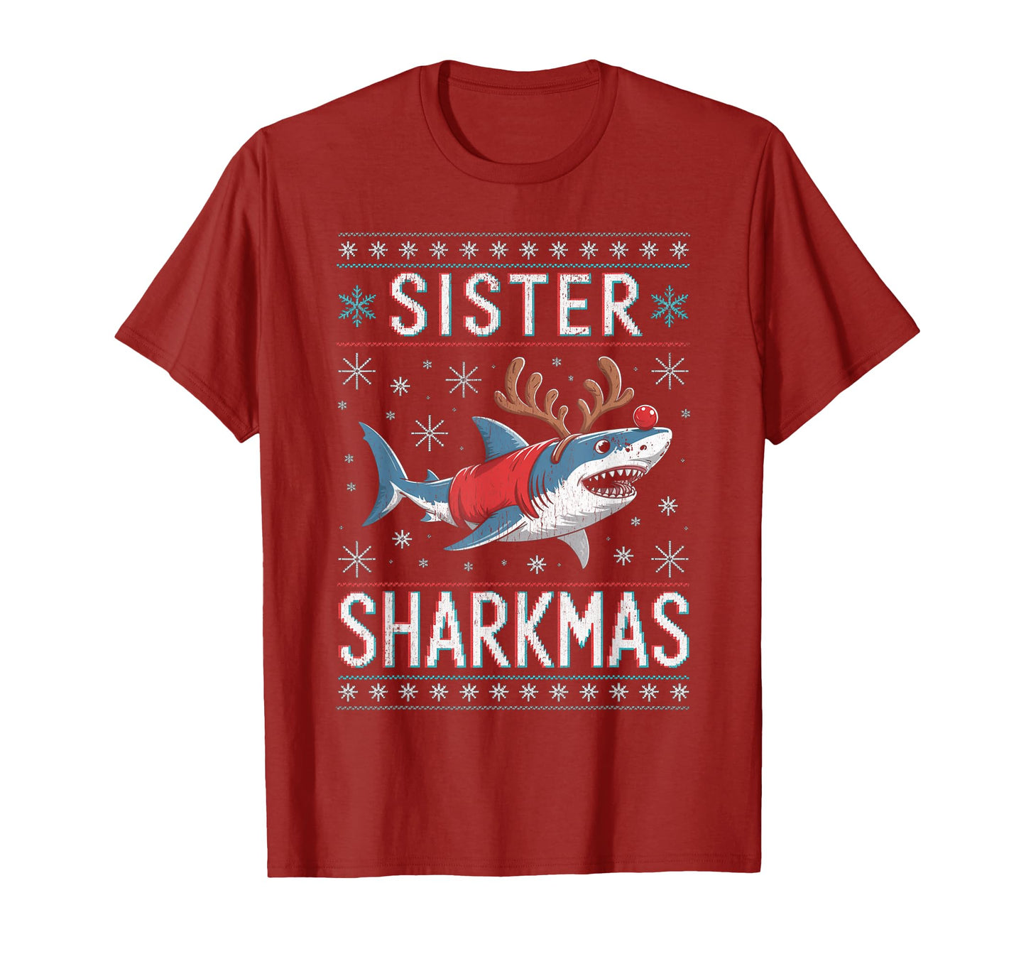 Sister Sharkmas Funny Shark Santa Hat Ugly Christmas Sweater T-Shirt