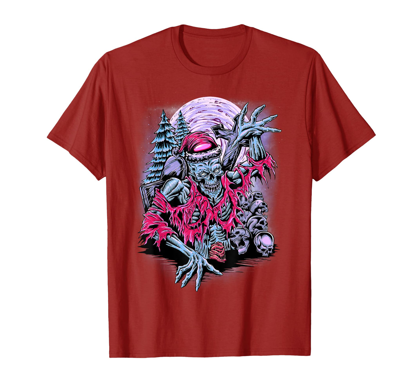 Horror Christmas Zombie Undead Santa Skull T-Shirt