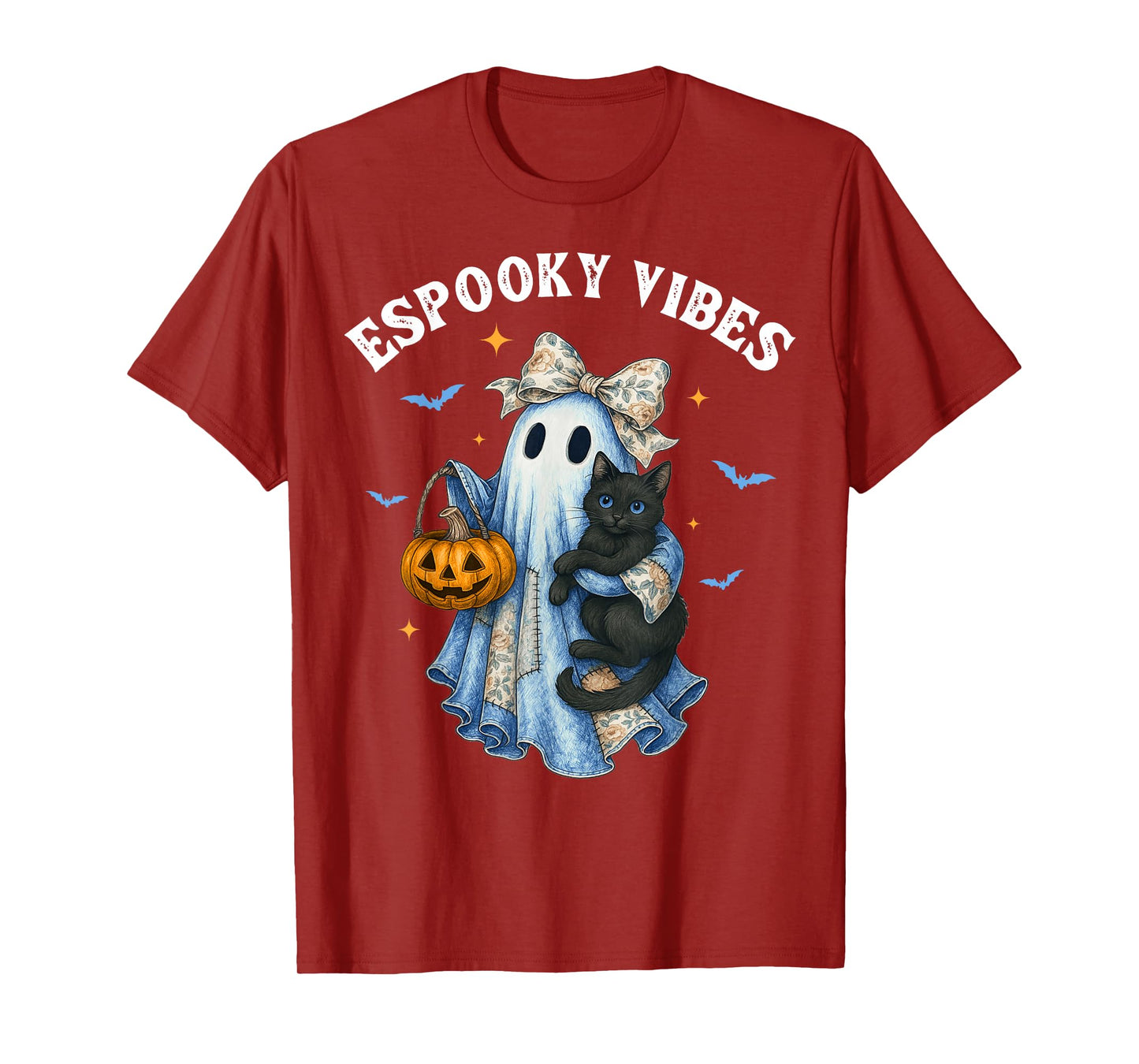 Spooky Vibes Ghost Witch Black Cat Funny Halloween Costumes T-Shirt