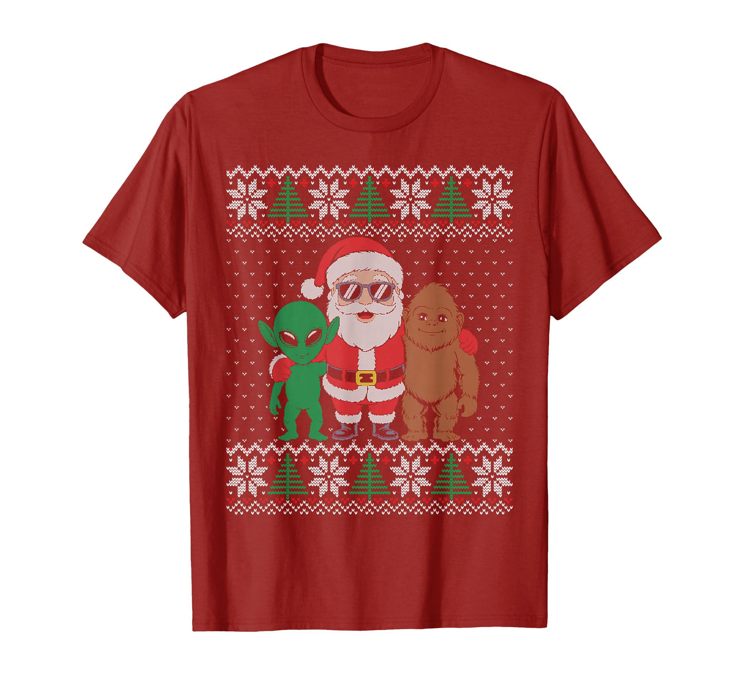 Santa Alien Bigfoot Ugly Sweater Christmas T-Shirt