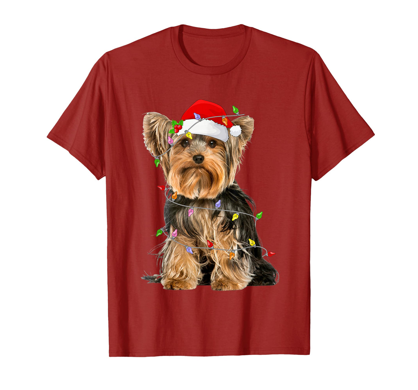Yorkshire Terrier Christmas Santa Hat Lights Pet Dog Xmas T-Shirt